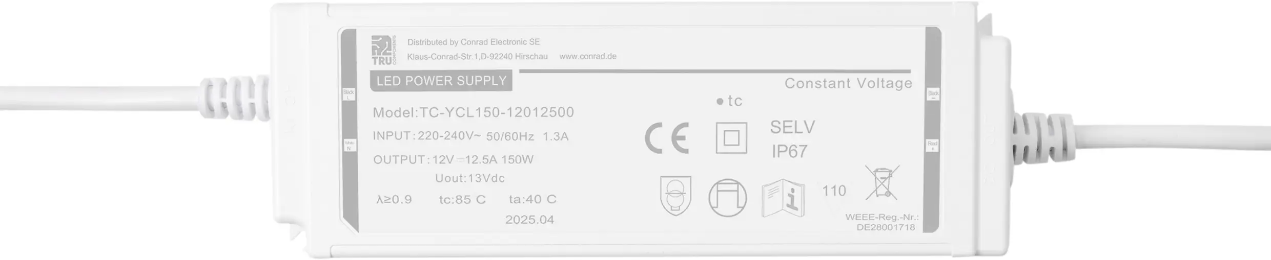 TRU COMPONENTS TC-YCL150-12012500 Трансформатор для светодиодов Постоянное напряжение 150 Вт 12,5 А 12 В/DC 1 шт.