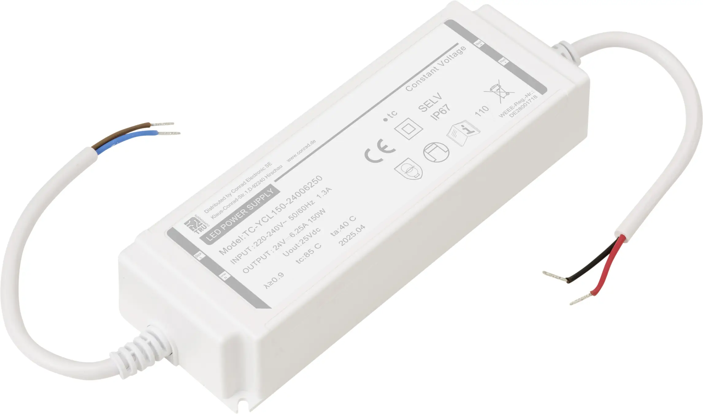 TRU COMPONENTS TC-YCL150-24006250 Світлодіодний трансформатор Постійна напруга 150 Вт 6,25 А 24 В/DC 1 шт.