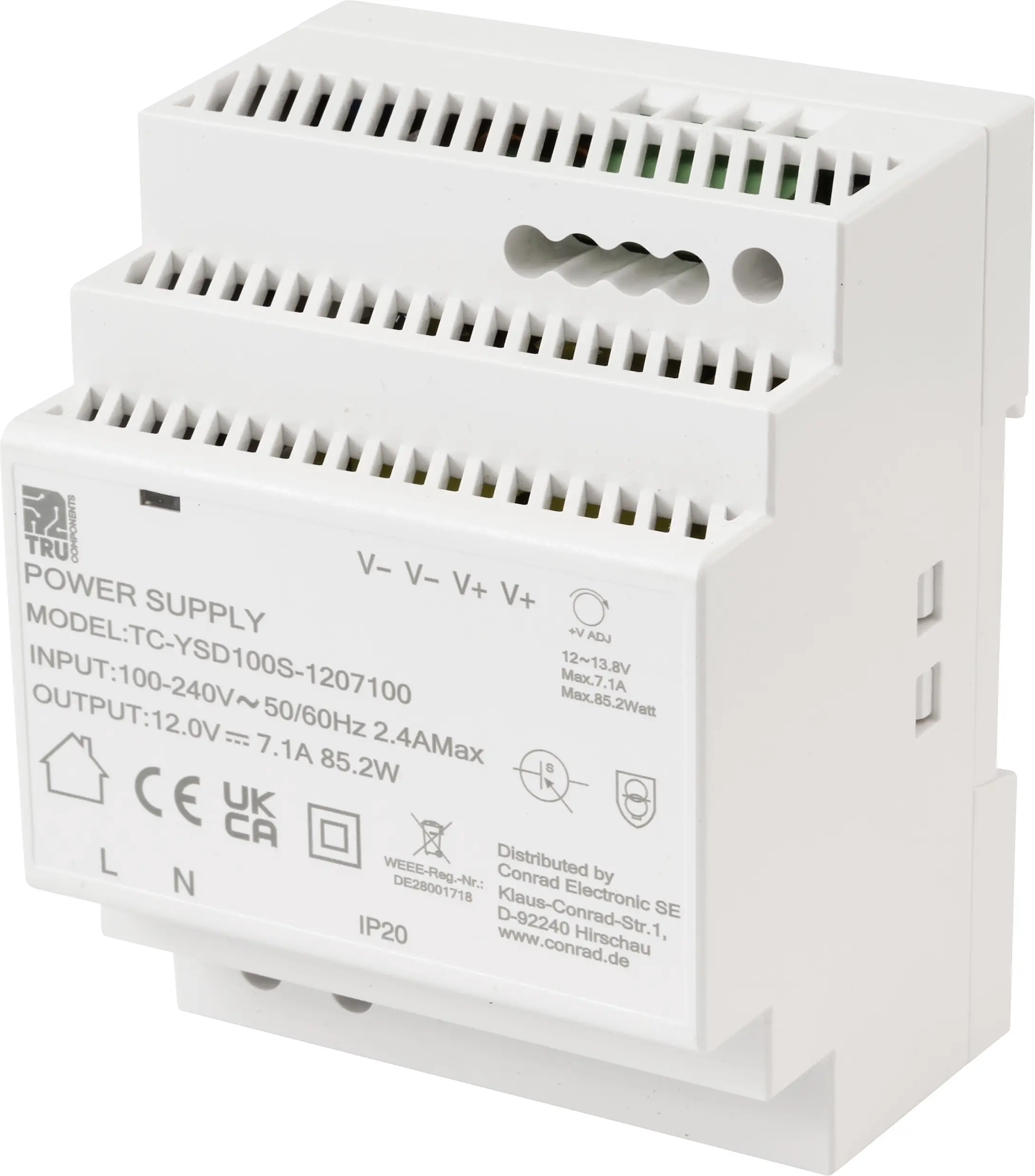 Блок живлення для DIN-рейки TRU COMPONENTS TC-13710884 Споживання (в режимі очікування) 0,3 Вт 12 В/DC 7,1 A 85,2 Вт Кількість вих