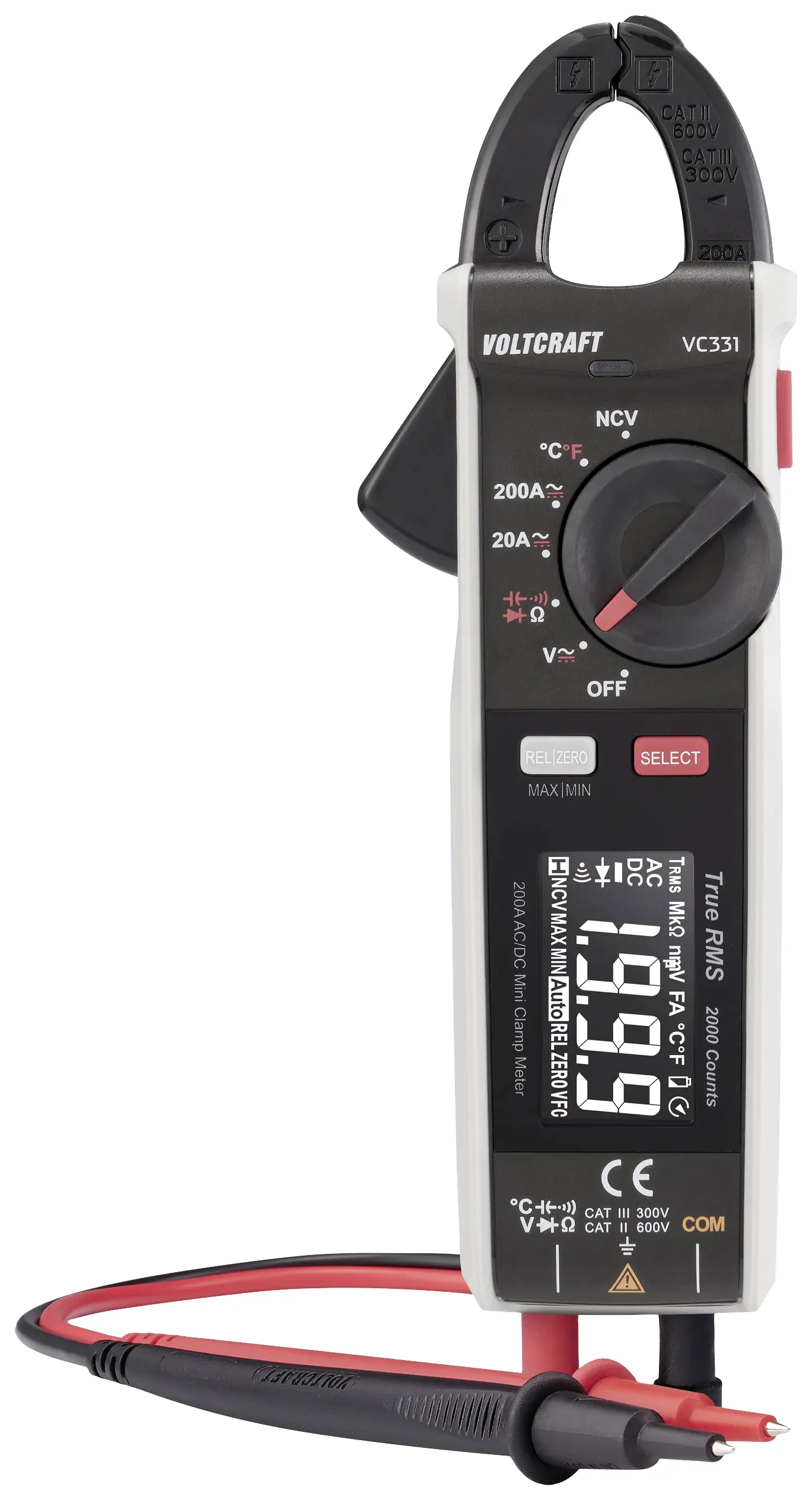 Токоизмерительные клещи VOLTCRAFT VC-331 SE CAT II 600 В, CAT III 300 В Отображаемые номера: 2000