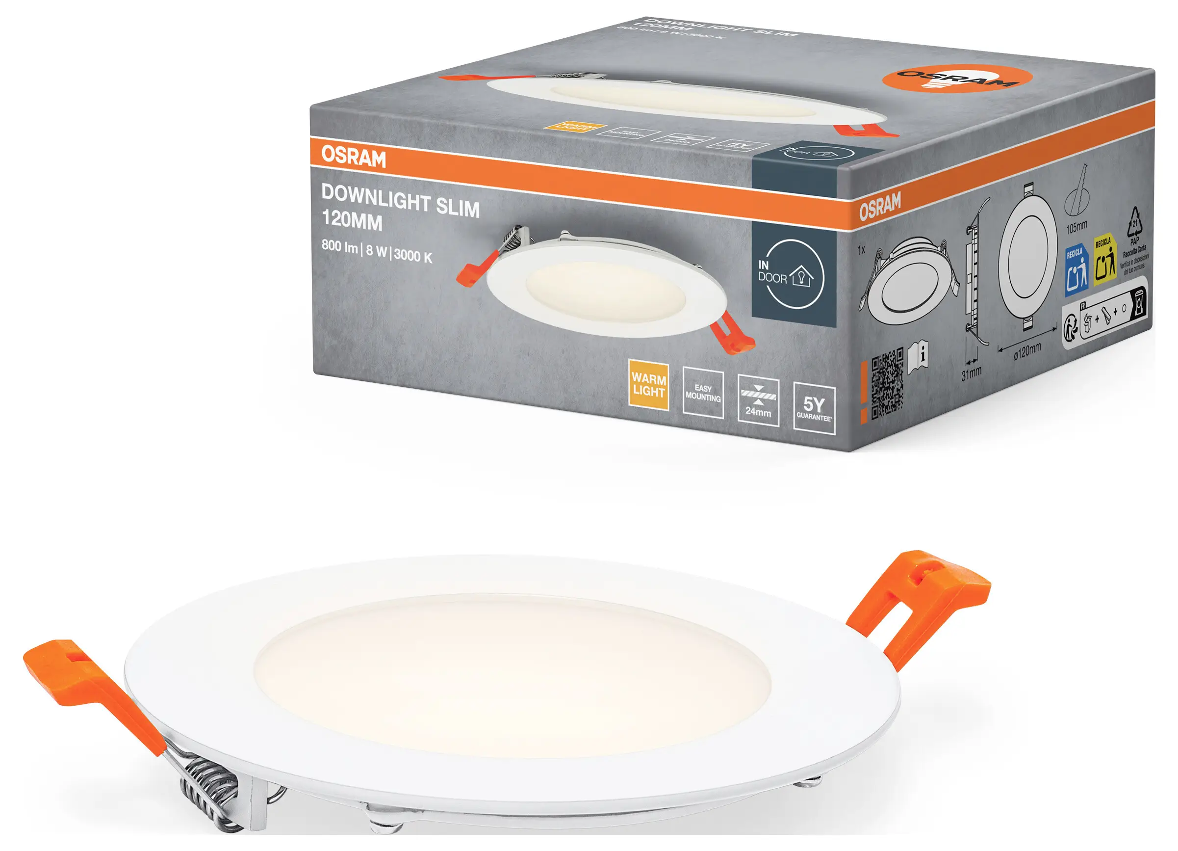 Тонкий светодиодный потолочный светильник OSRAM HOMELIGHTING Downlight 120 мм 8 Вт 3000 К 4099854444852 8,00 Вт