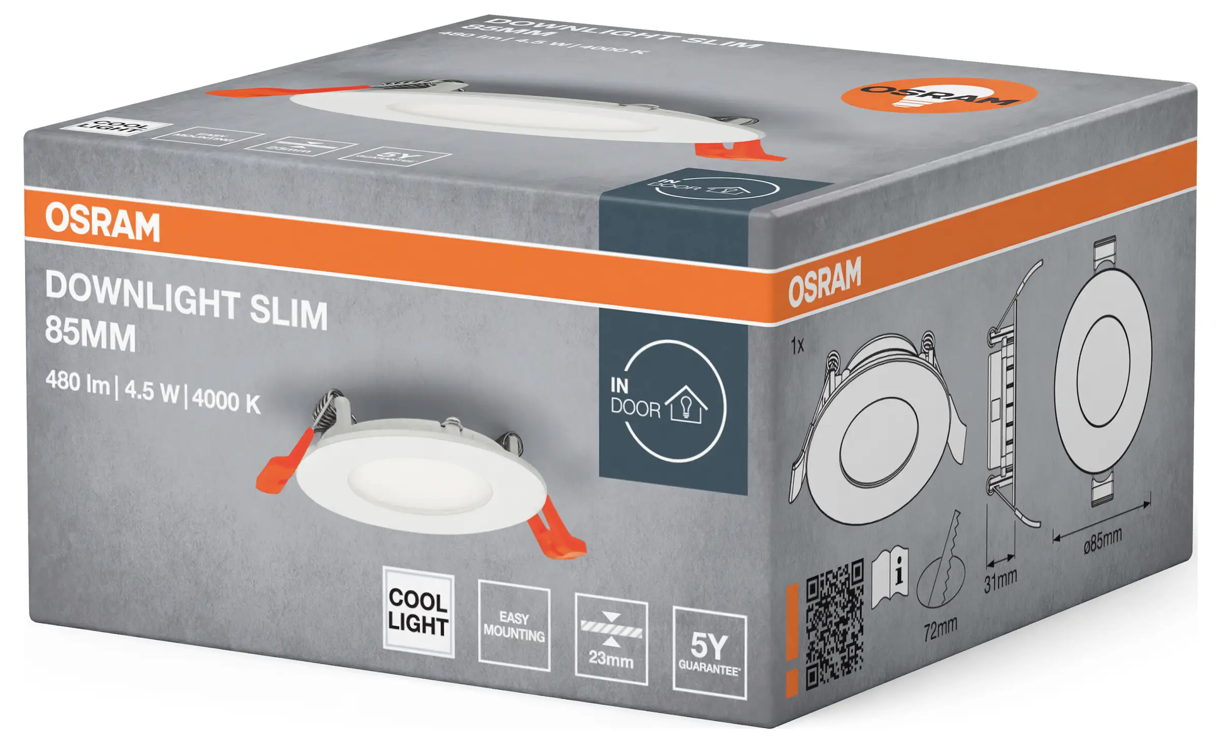 Тонкий светодиодный потолочный светильник OSRAM HOMELIGHTING Downlight 85 мм 4,5 Вт 4000 К 4099854445064 4,50 Вт