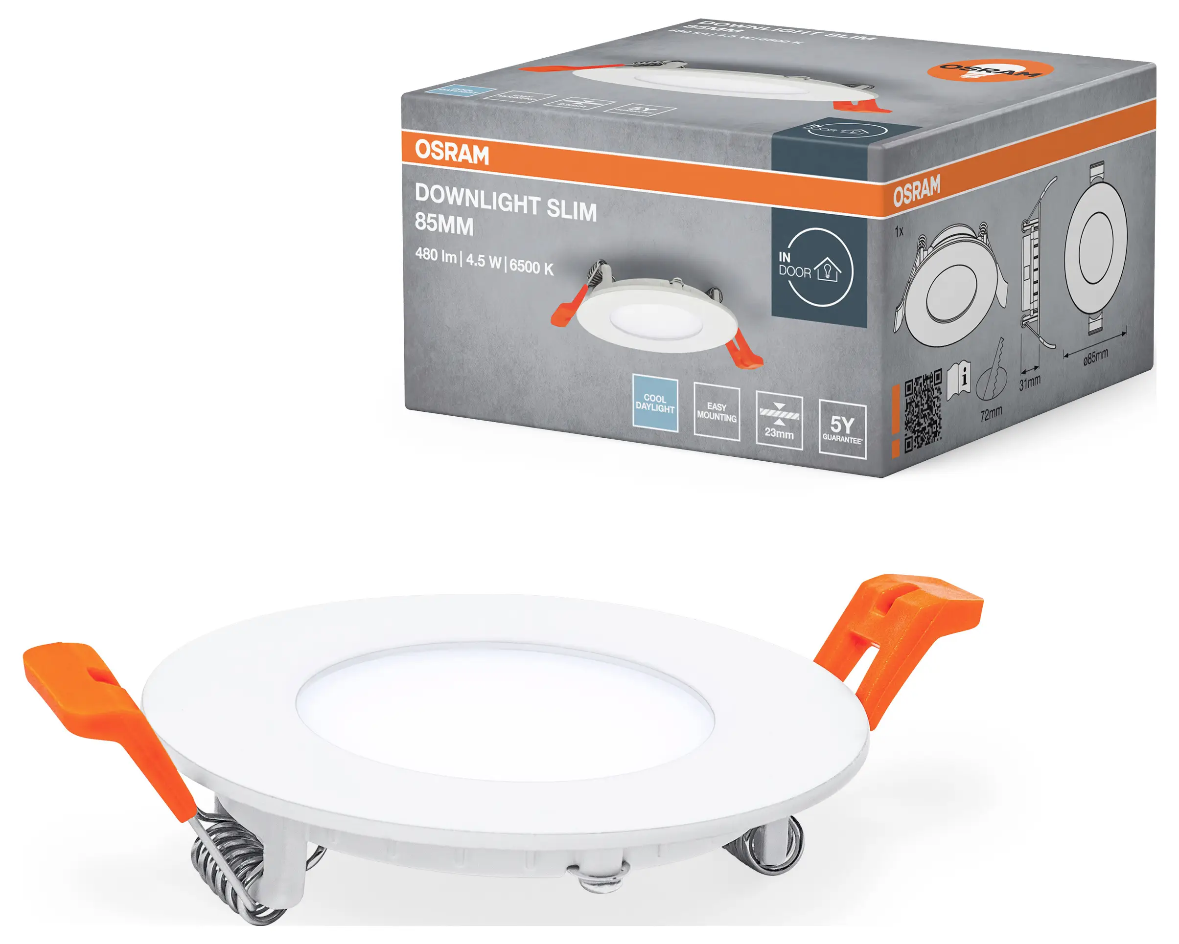 Тонкий светодиодный потолочный светильник OSRAM HOMELIGHTING Downlight 85 мм 4,5 Вт 6500 К 4099854445385 4,50 Вт