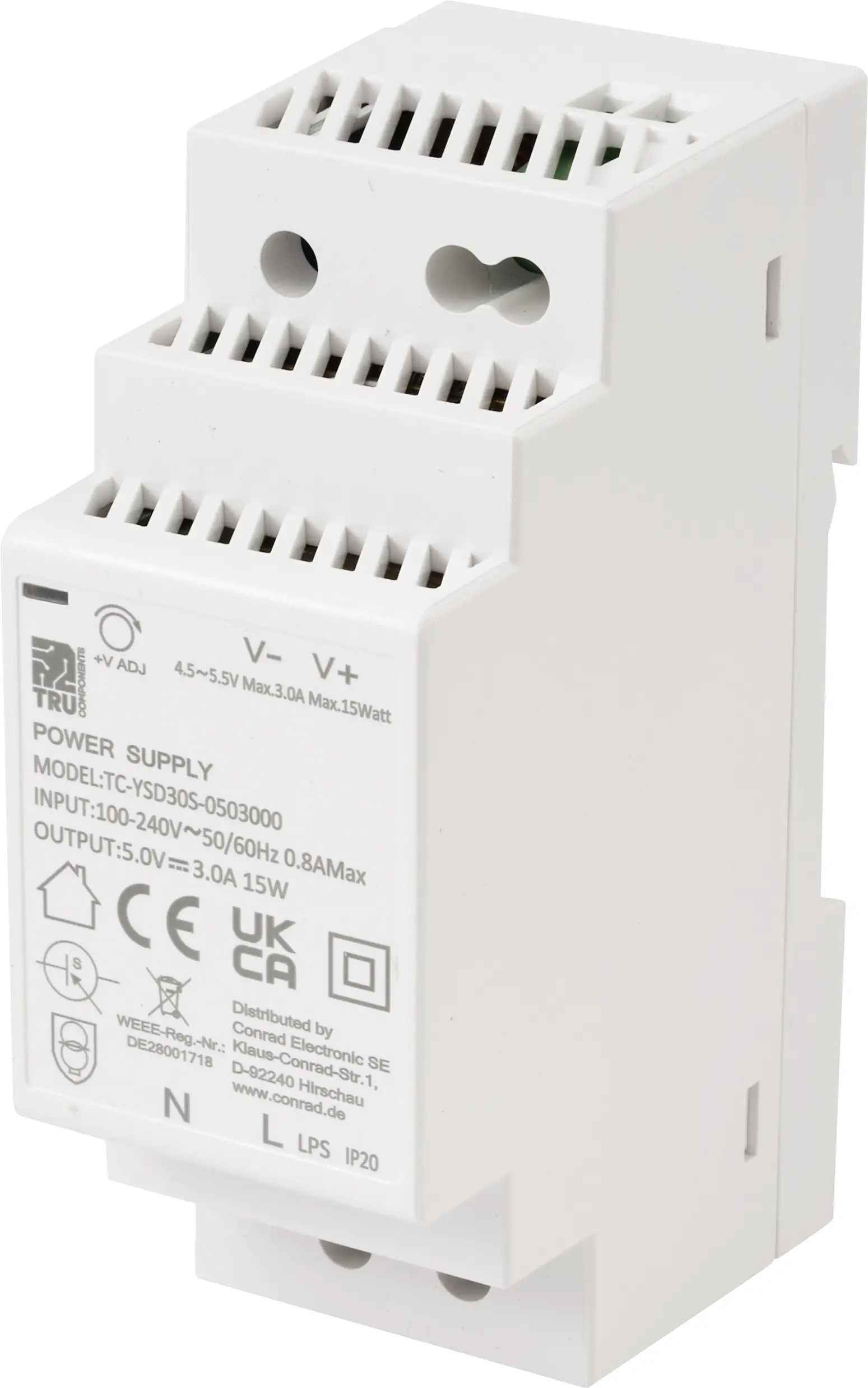 Блок живлення для DIN-рейки TRU COMPONENTS TC-13713368 Споживання (в режимі очікування) 0,3 Вт 5 В/DC 3 A 15 Вт Кількість виходів: