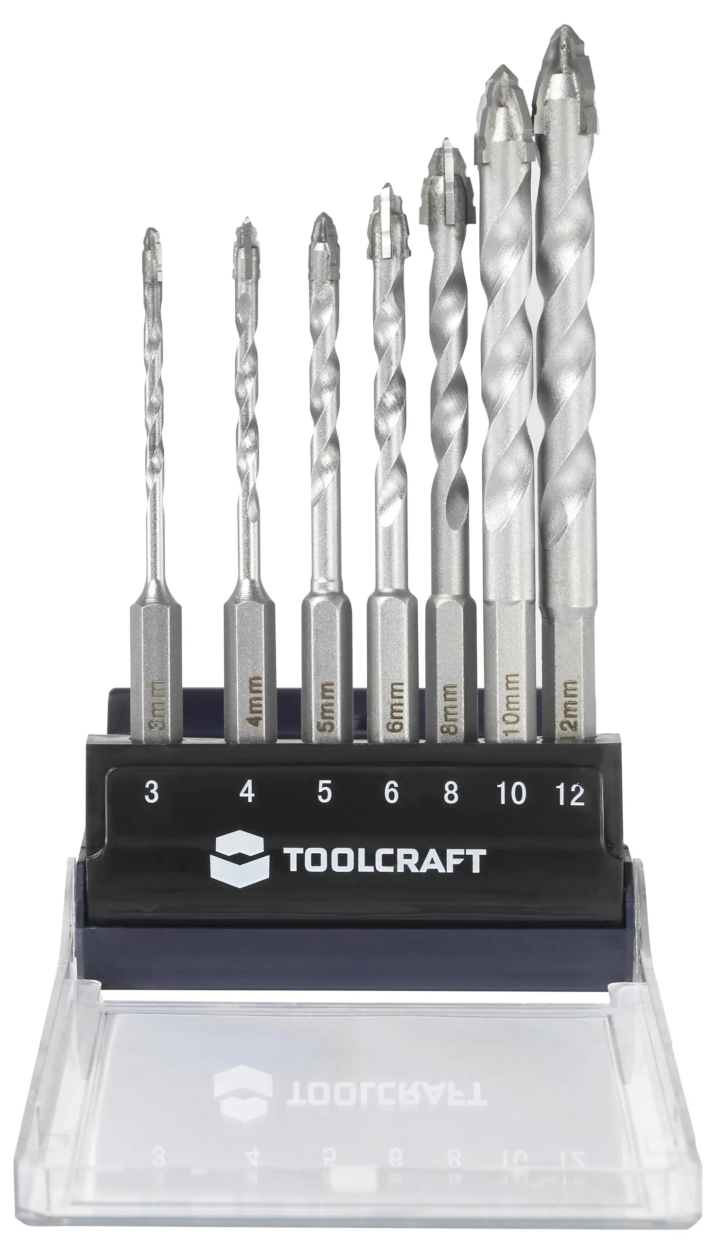 TOOLCRAFT TO-10312161 Набор сверл из закаленной стали 3 мм, 4 мм, 5 мм, 6 мм, 8 мм, 10 мм, 12 мм. Общая длина 155 мм. Закаленная с