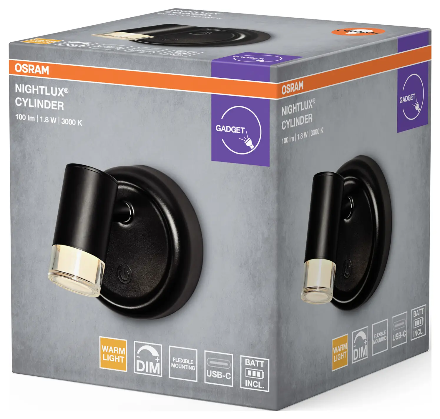 Настенный светильник OSRAM HOMELIGHTING NIGHTLUX CYLINDER 830 DIM USB Black 4099854478918 1.80 Вт черный 100 лм