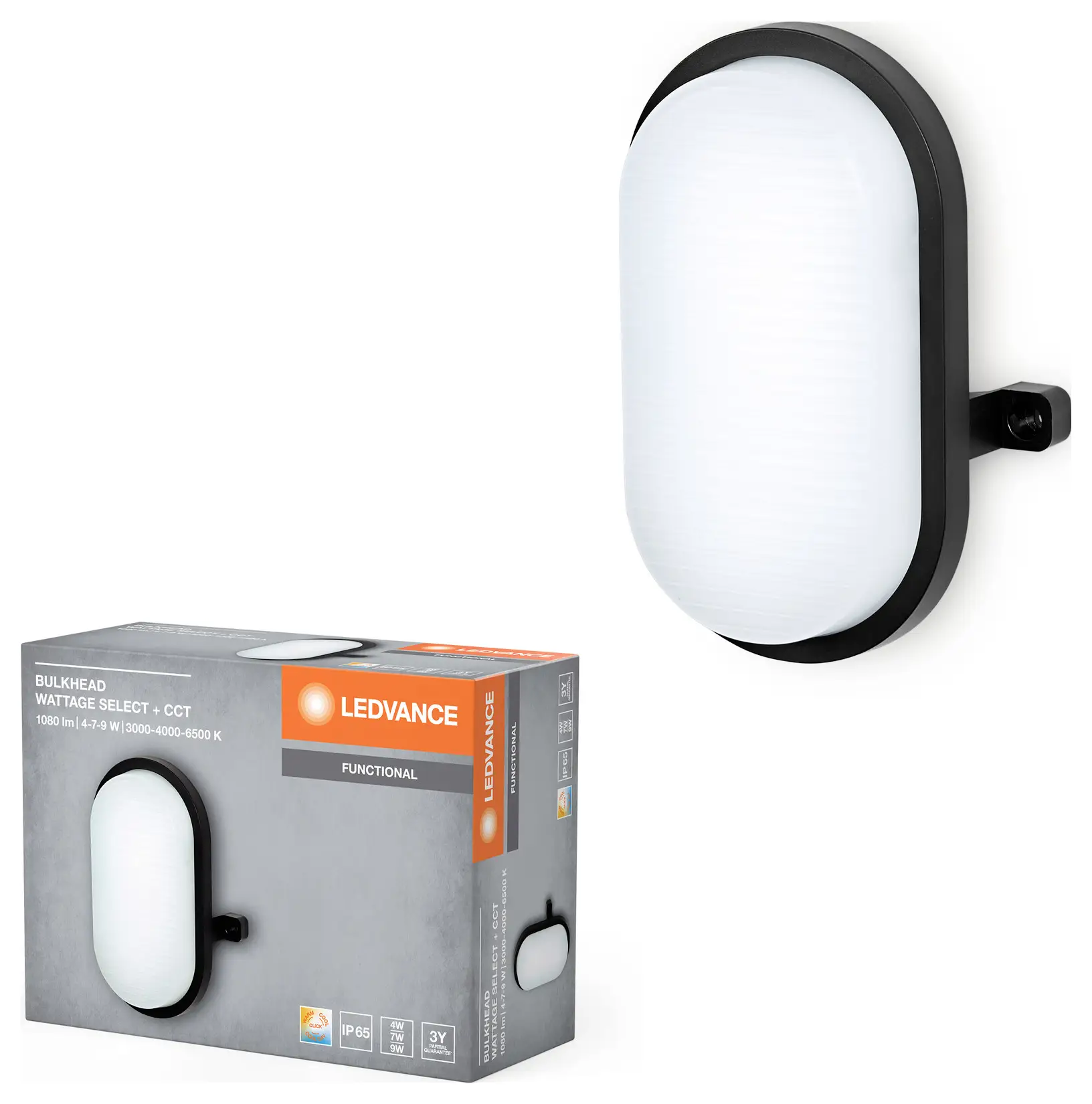 Потолочный светильник, настенный светильник OSRAM HOMELIGHTING Bulkhead CCT CCT Black 4058075845541 9 Вт, 7 Вт, 4 Вт черный 840 лм