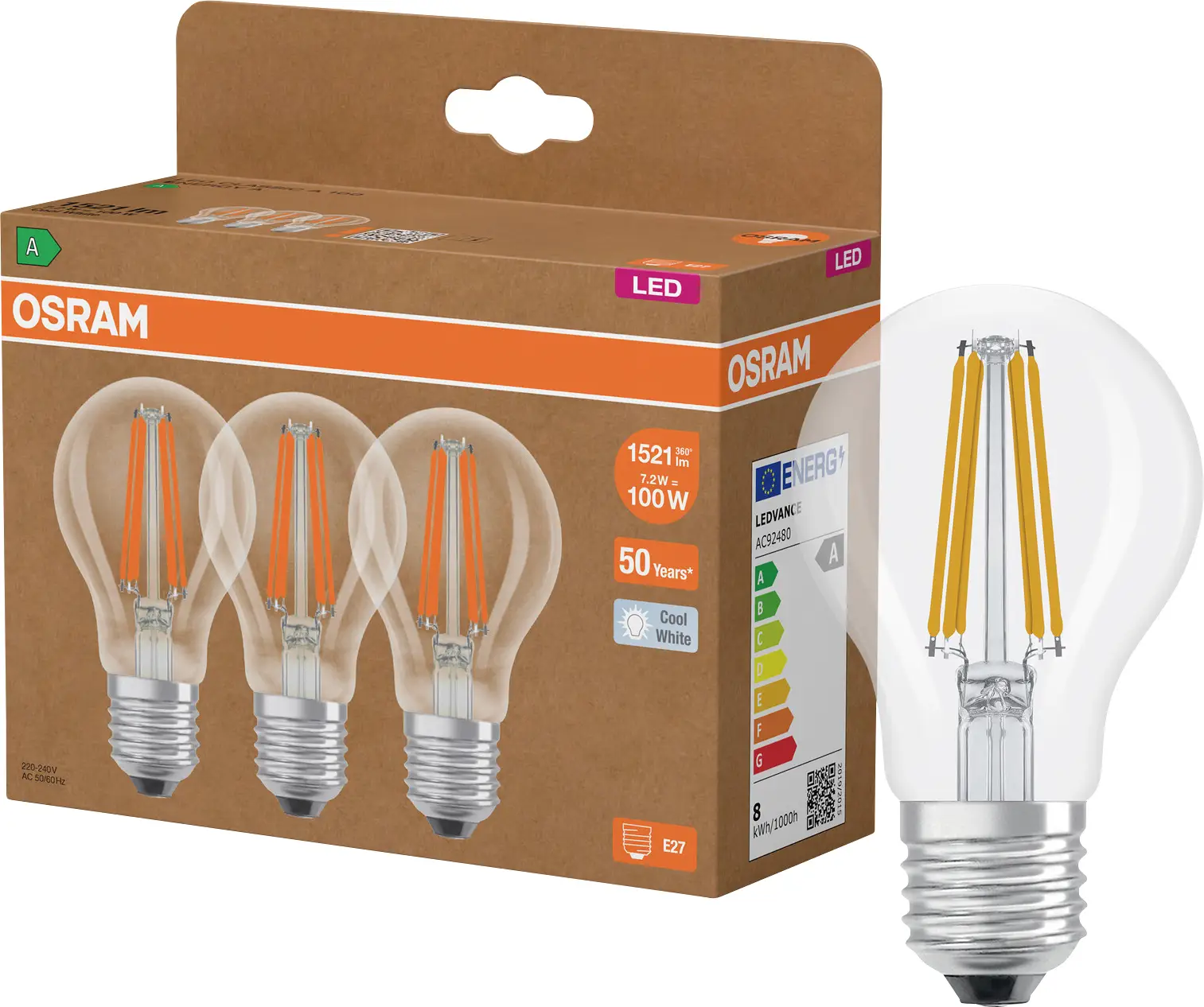 Светодиодная лампа OSRAM HOMELIGHTING 4099854348075 E-27 7,2 Вт холодный белый 3 шт.
