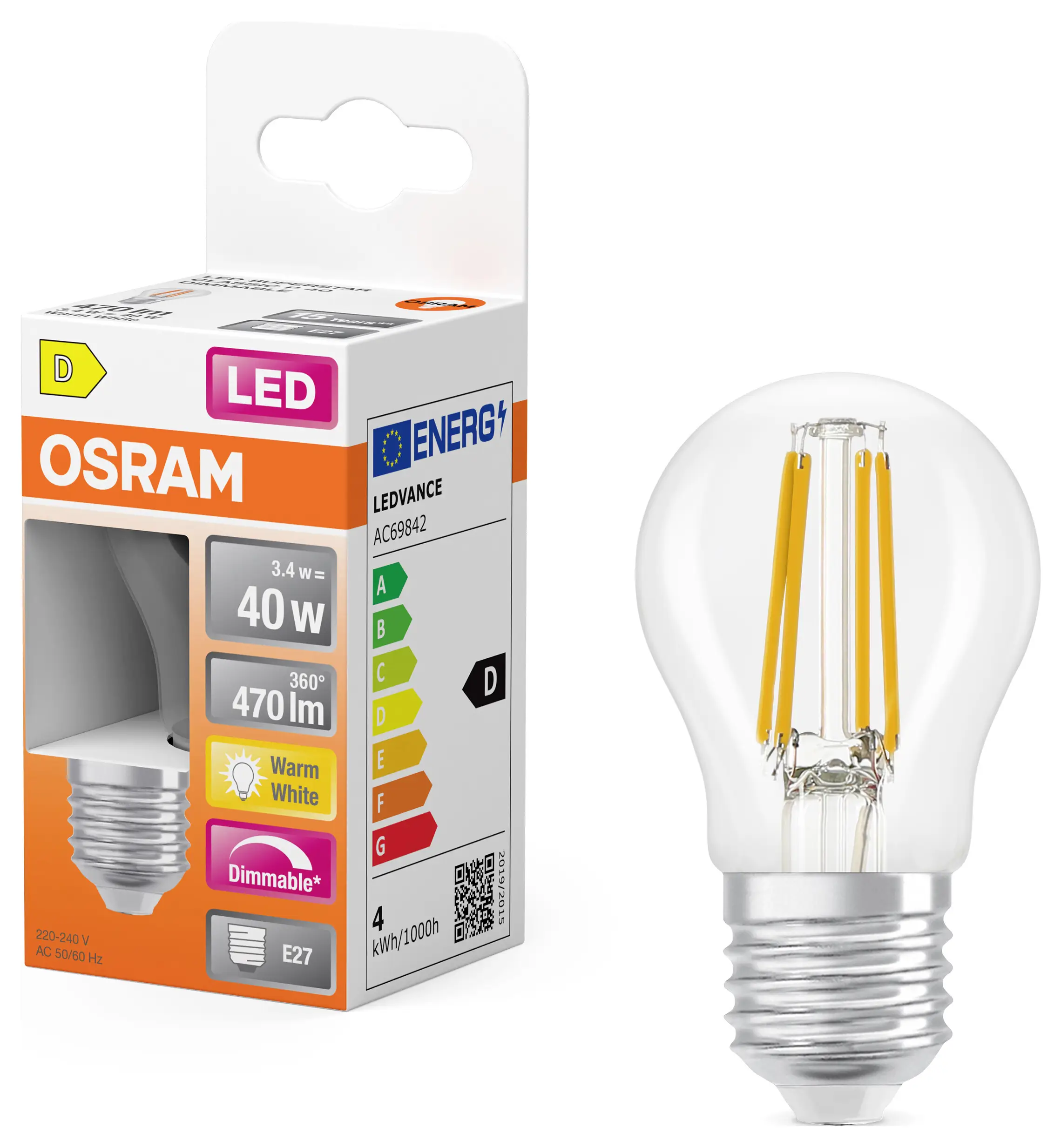 Светодиодная лампа OSRAM HOMELIGHTING 4099854443947 E-27 3,4 Вт теплый белый 1 шт.