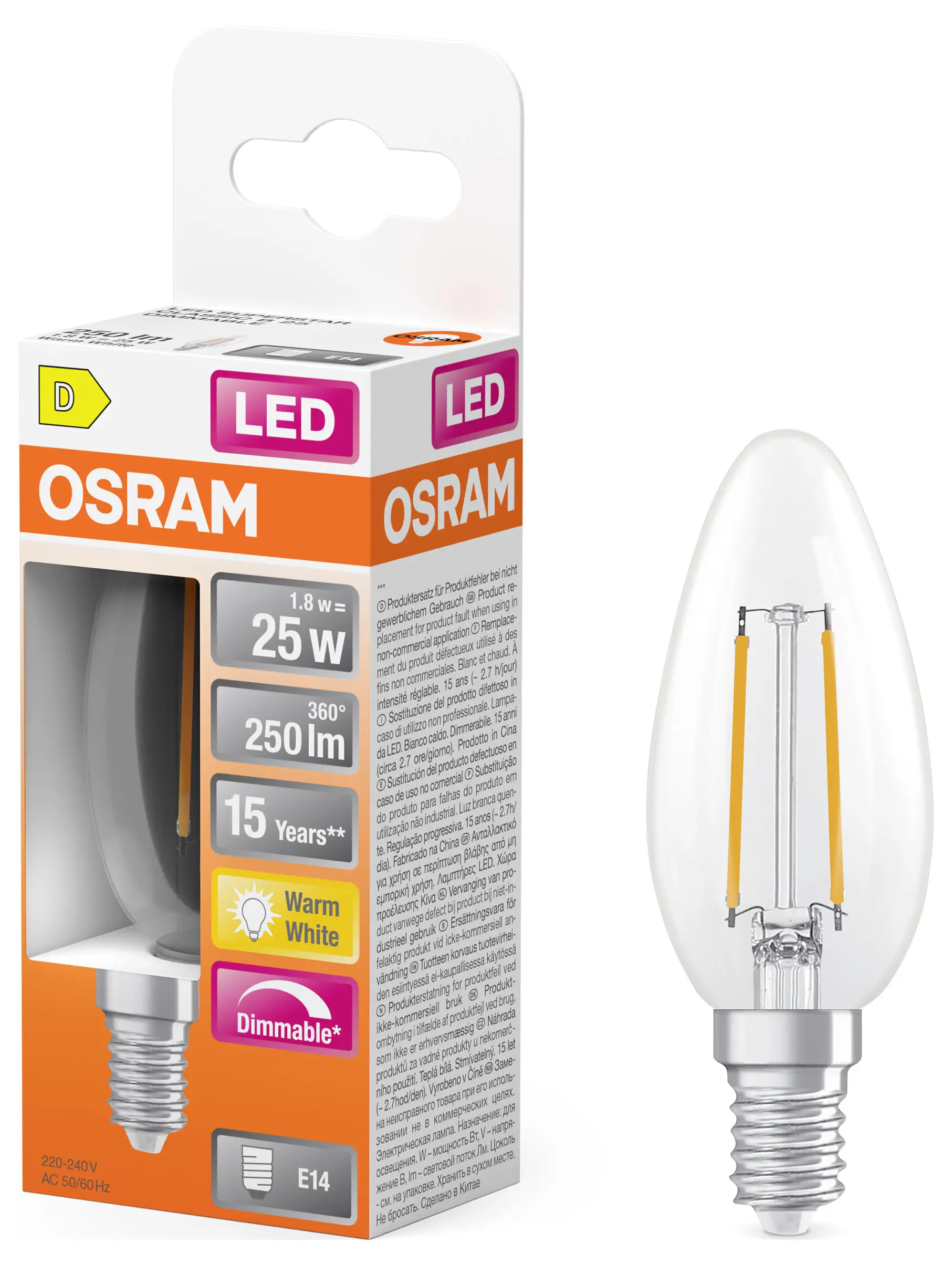 Светодиодная лампа OSRAM HOMELIGHTING 4099854445040 E14 1,8 Вт теплый белый 1 шт.