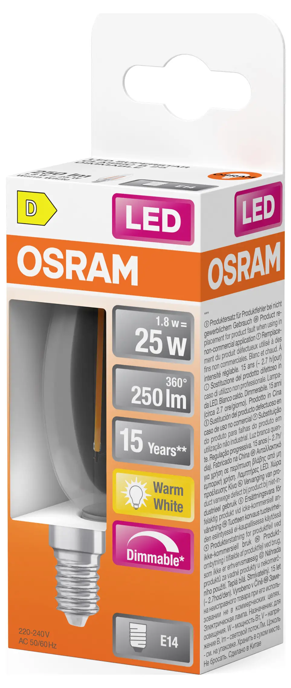 Светодиодная лампа OSRAM HOMELIGHTING 4099854445040 E14 1,8 Вт теплый белый 1 шт.