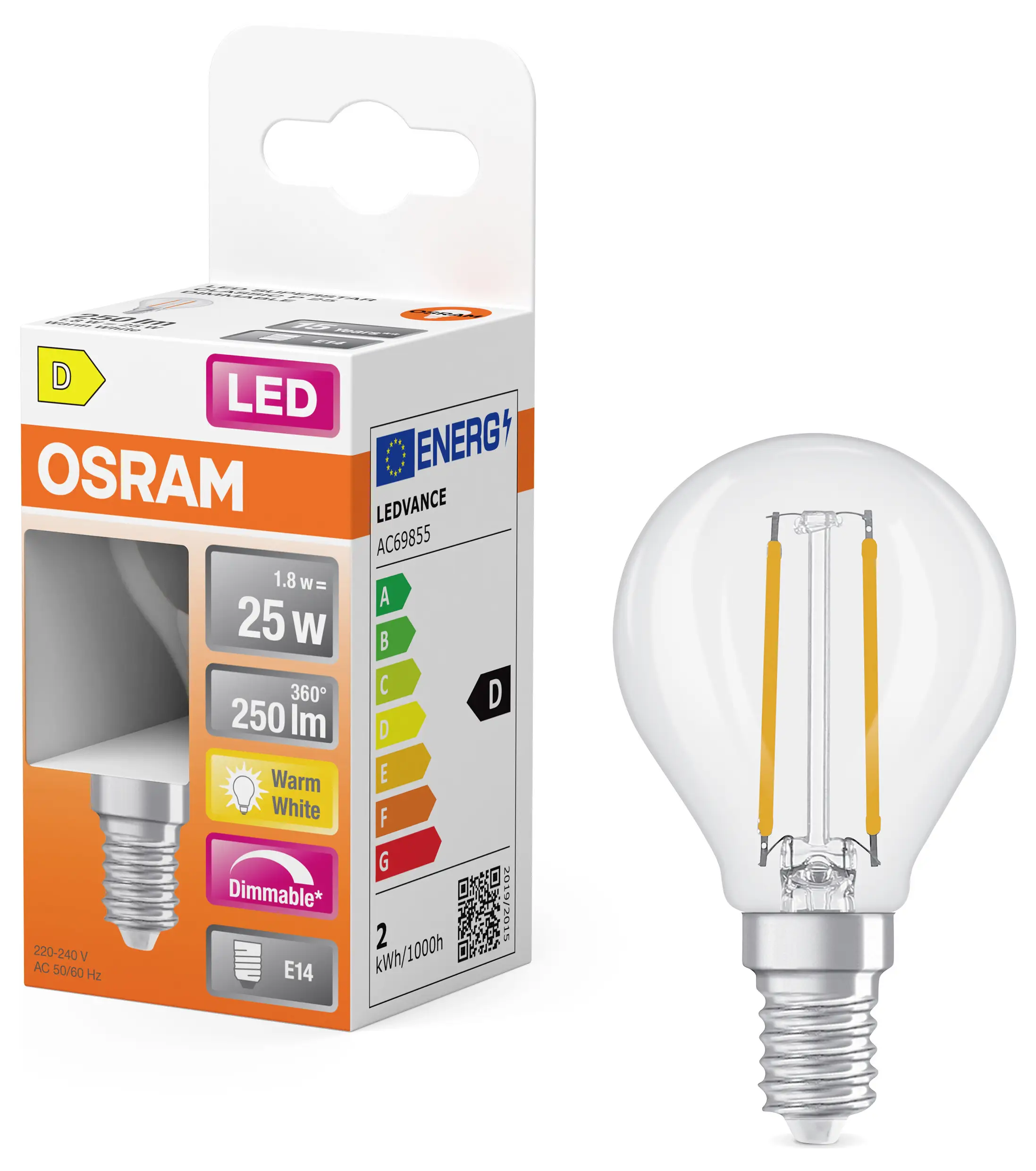 Світлодіодна лампа OSRAM HOMELIGHTING 4099854455360 E14 1.8 Вт теплий білий 1 шт.