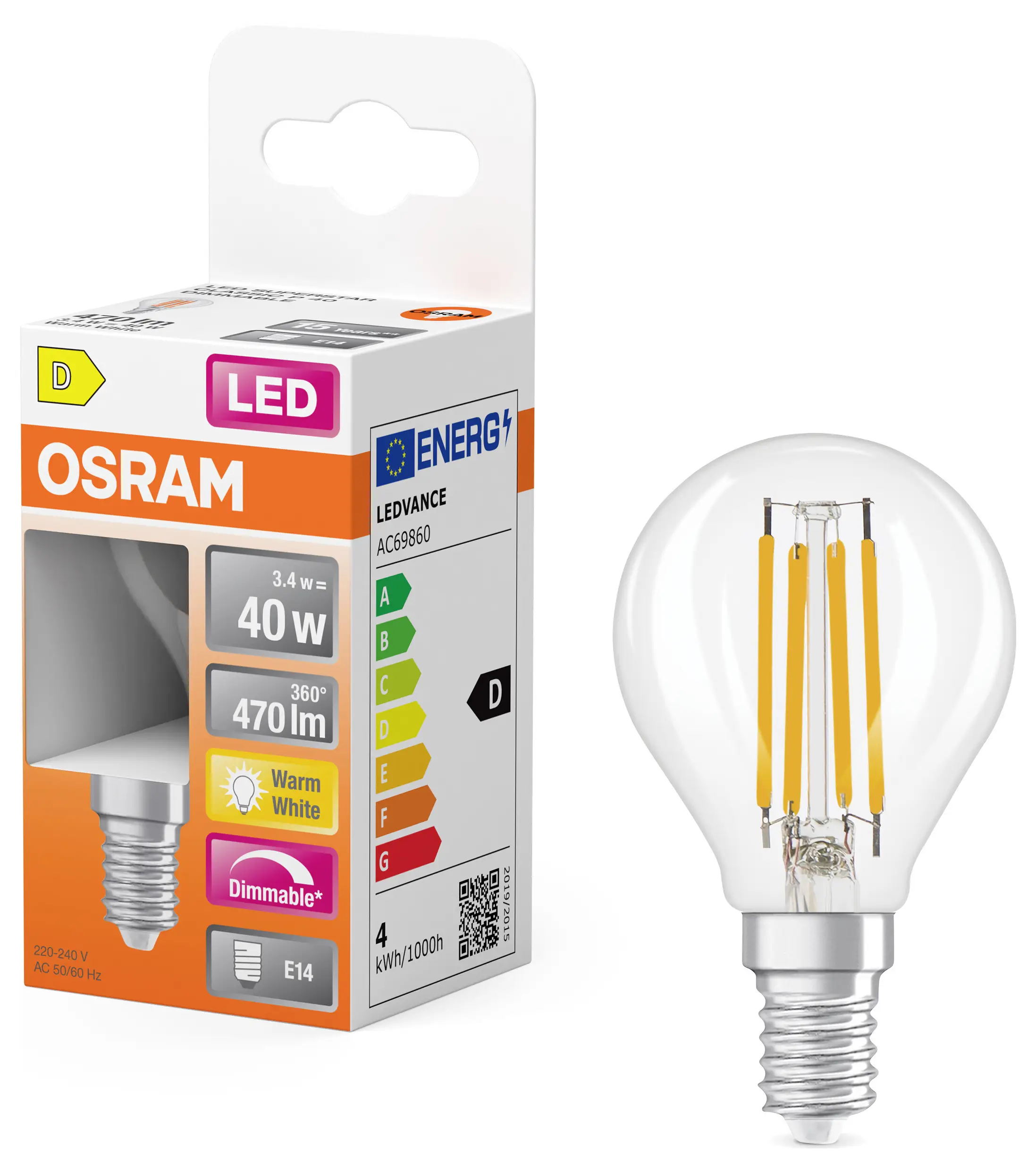 Светодиодная лампа OSRAM HOMELIGHTING 4099854444814 E14 3,4 Вт теплый белый 1 шт.