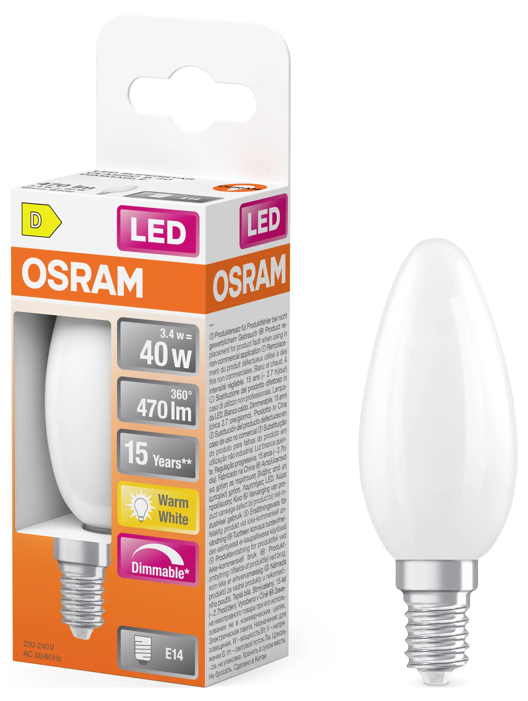 Світлодіодна лампа OSRAM HOMELIGHTING 4099854445736 E14 3,4 Вт теплий білий 1 шт.