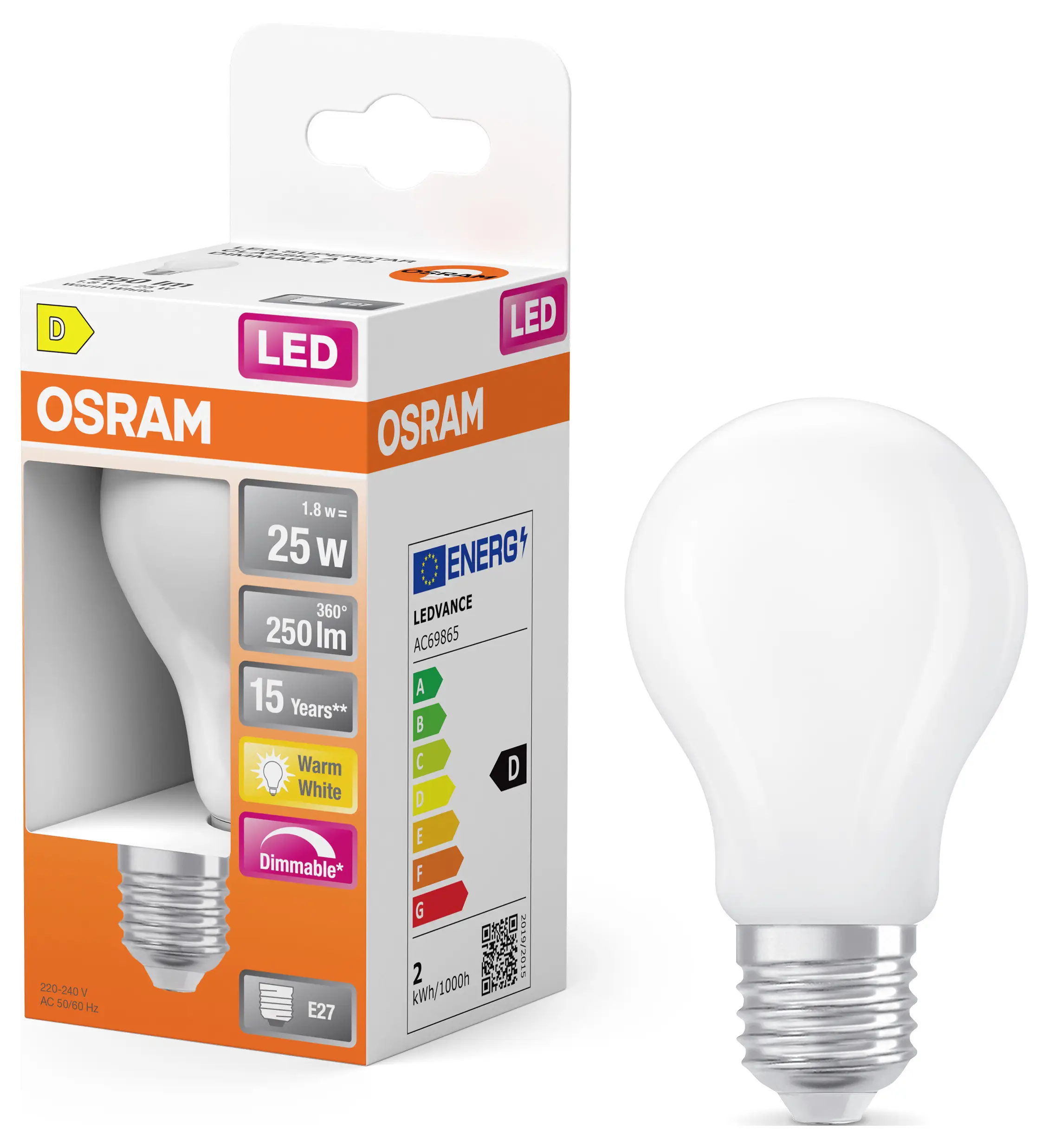 Светодиодная лампа OSRAM HOMELIGHTING 4099854443787 E-27 1,8 Вт, теплый белый свет, 1 шт.