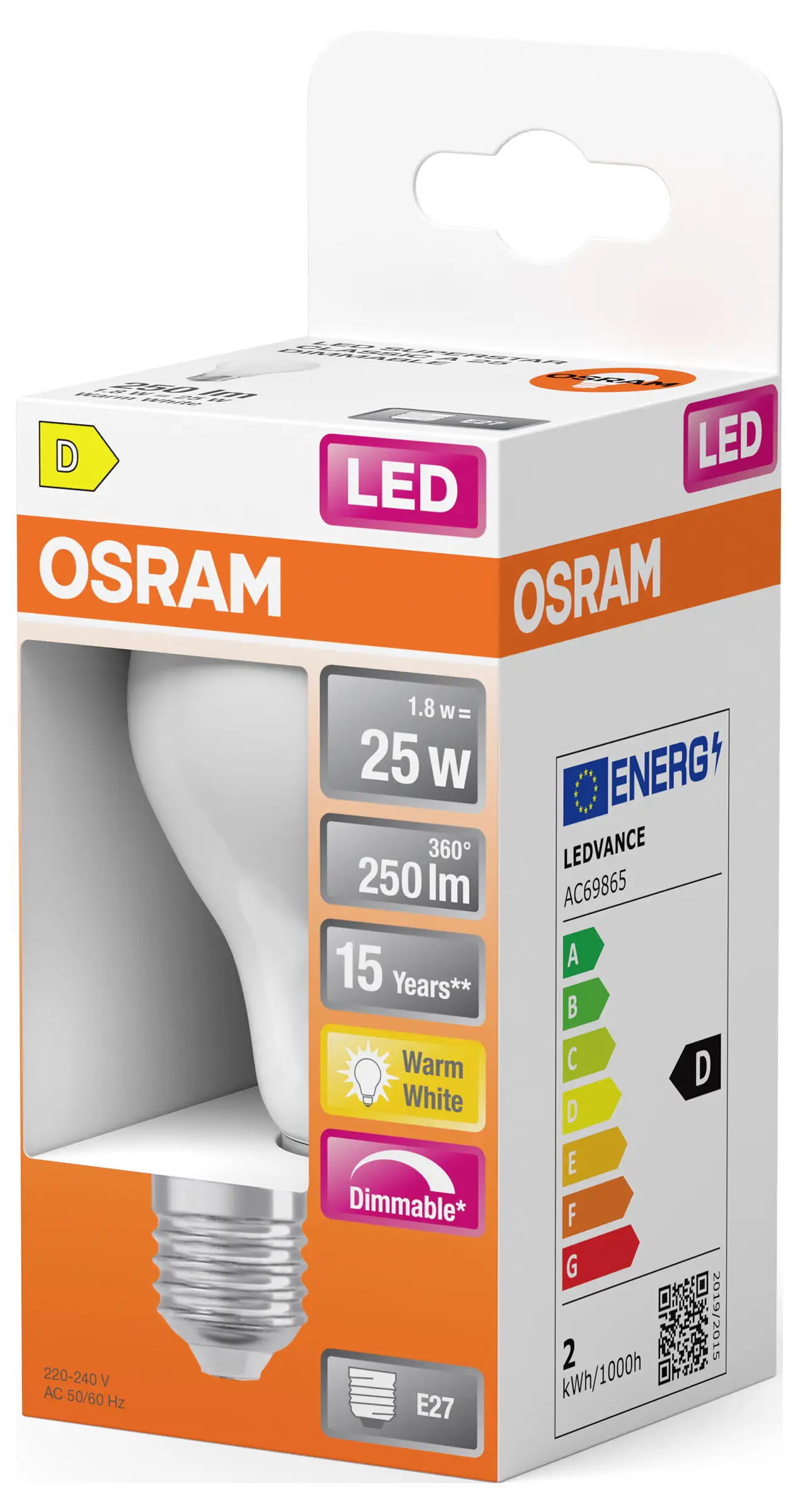 Светодиодная лампа OSRAM HOMELIGHTING 4099854443787 E-27 1,8 Вт, теплый белый свет, 1 шт.