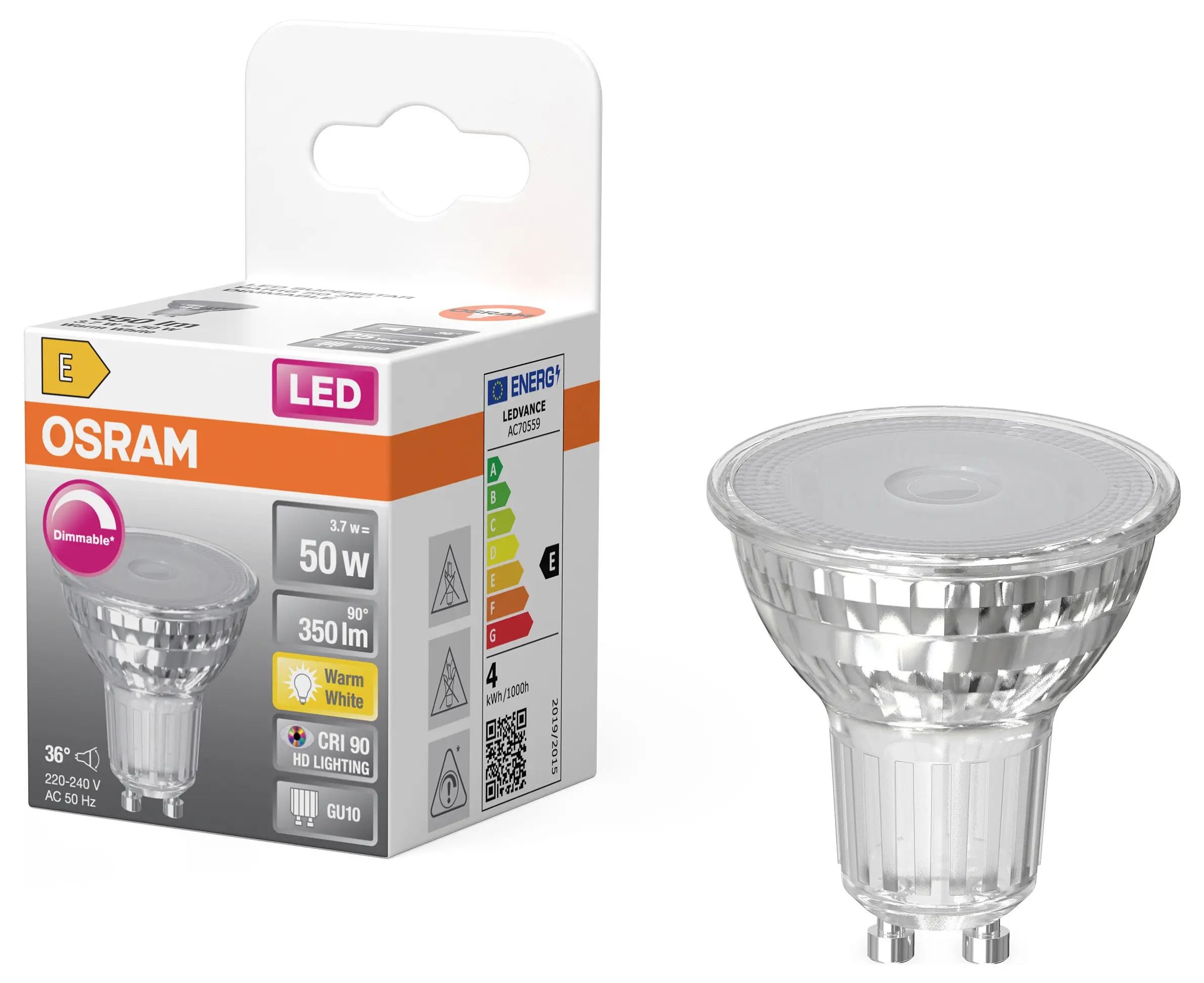 Светодиодная лампа-прожектор OSRAM HOMELIGHTING 4099854457487 GU10 3,7 Вт теплый белый 1 шт.