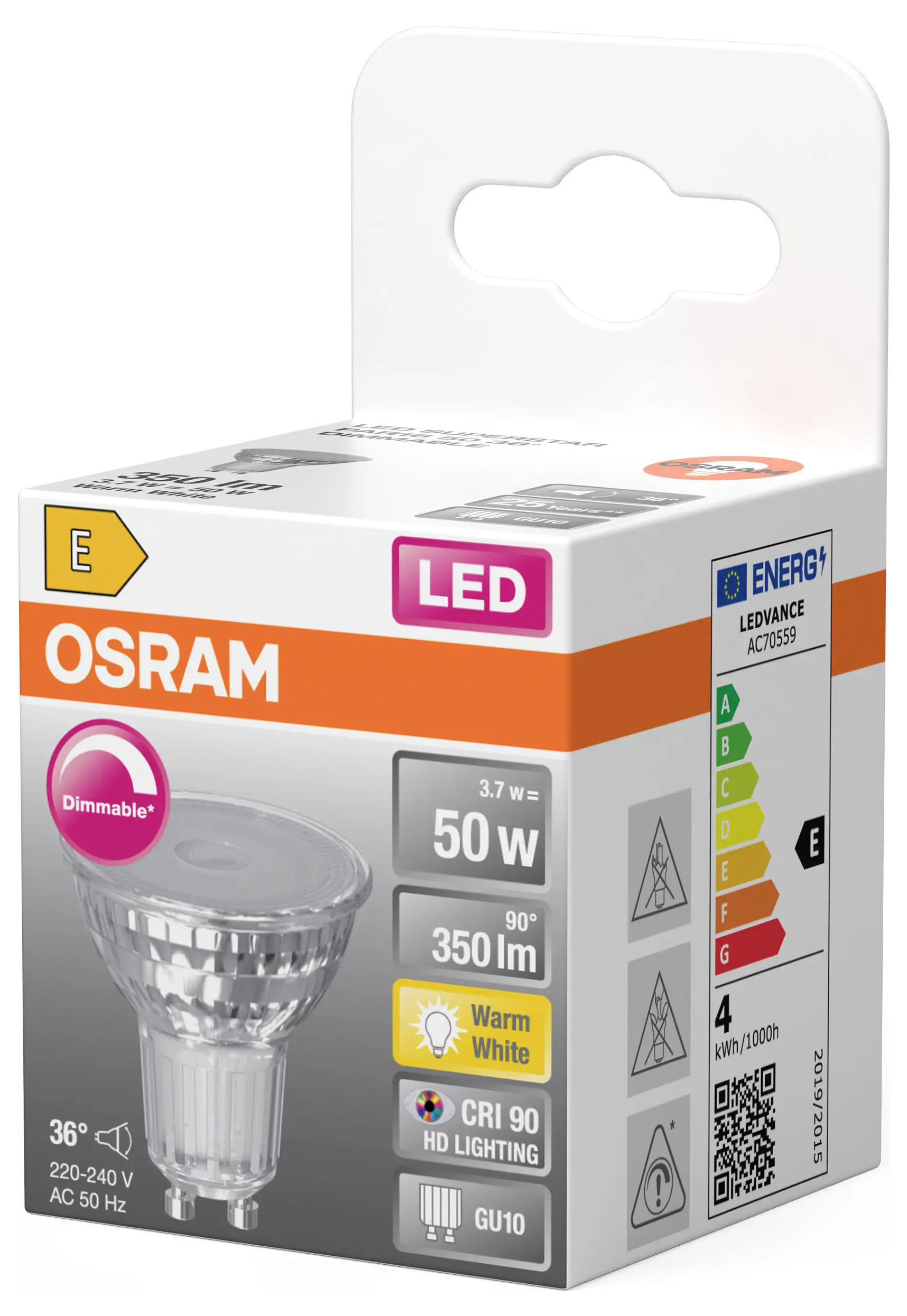 Світлодіодна лампа-прожектор OSRAM HOMELIGHTING 4099854457487 GU10 3.7 Вт теплий білий 1 шт.