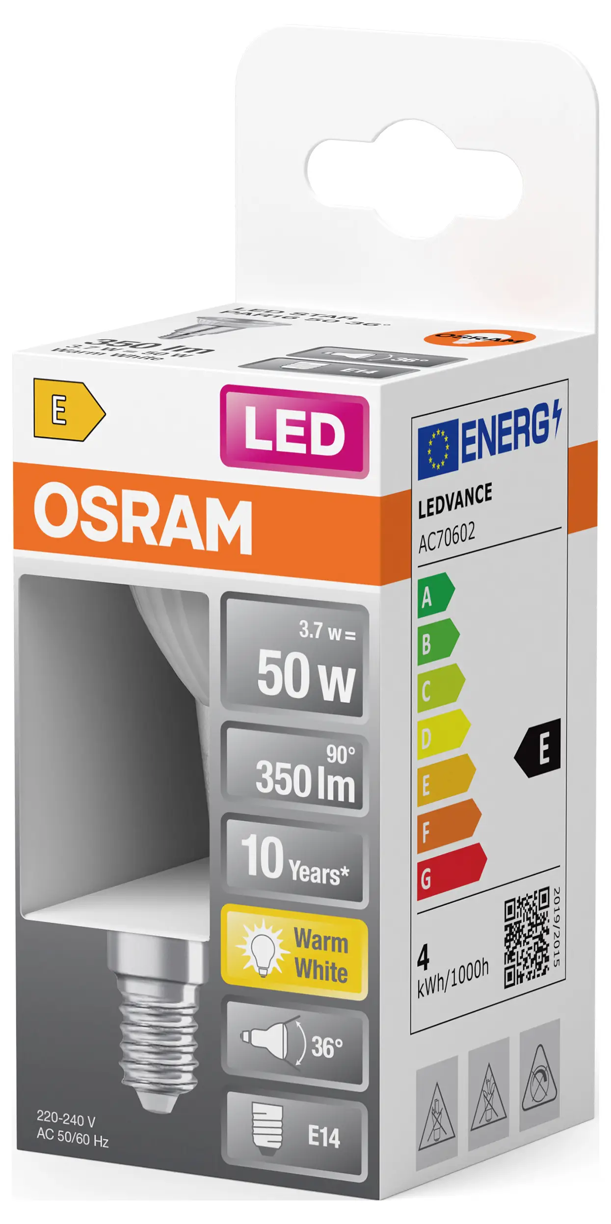 Светодиодная лампа-прожектор OSRAM HOMELIGHTING 4099854458705 E14 3,7 Вт теплый белый 1 шт.