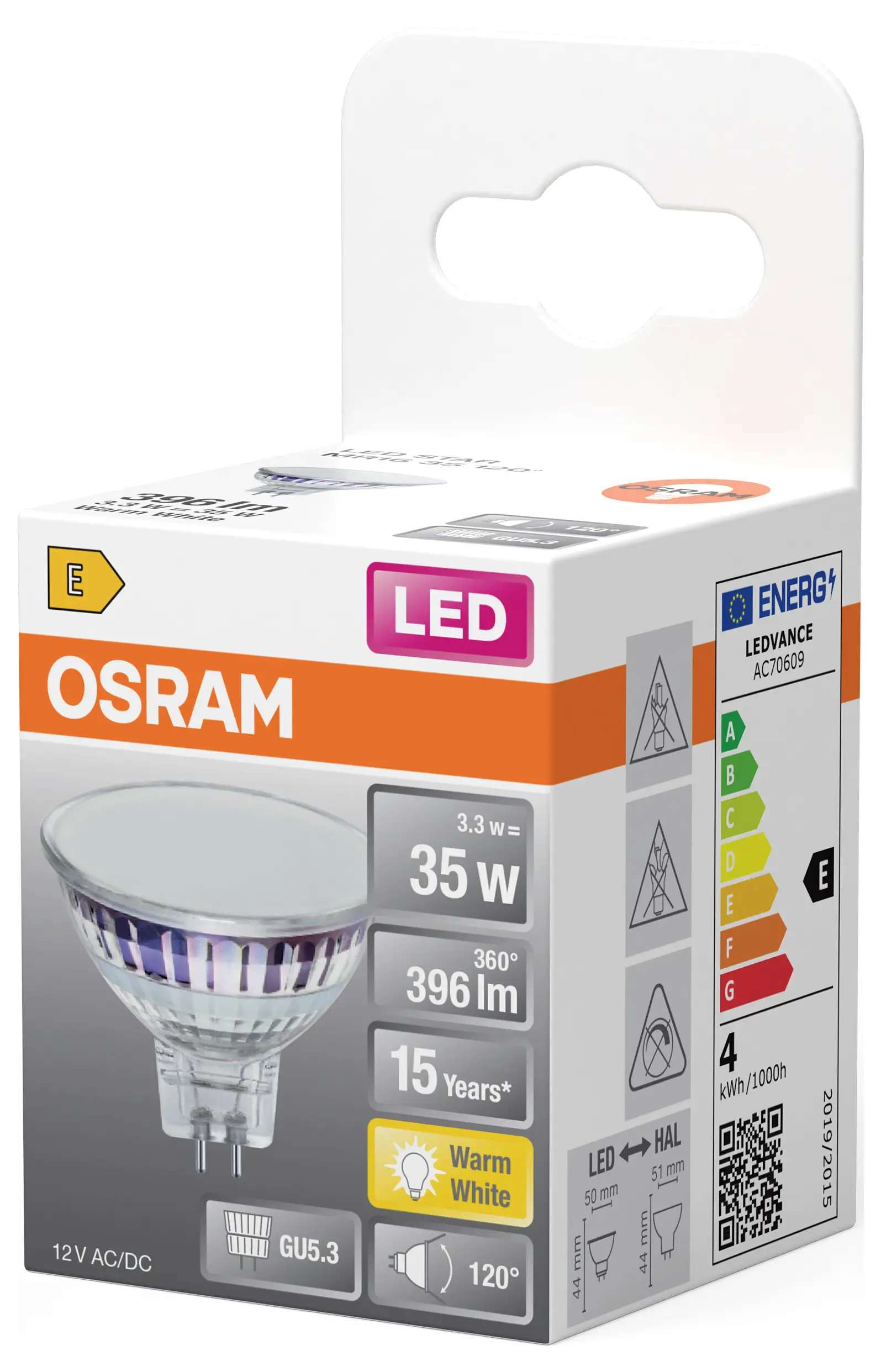 Светодиодная лампа-прожектор OSRAM HOMELIGHTING 4099854458408 GU5.3 3,3 Вт теплый белый 1 шт.