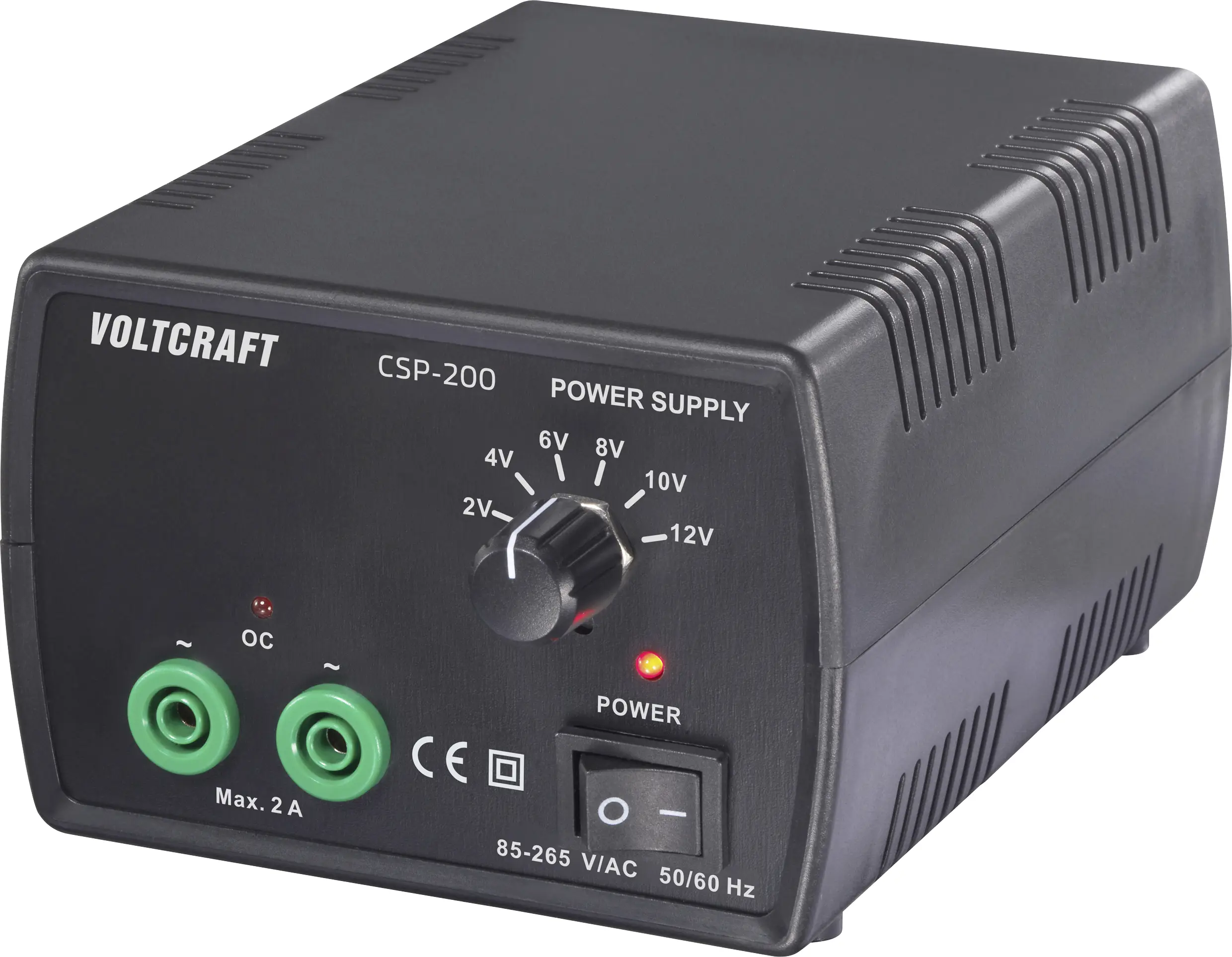 Регулируемый лабораторный источник питания VOLTCRAFT CSP-200 переменного тока: 2 В, 4 В, 6 В, 8 В, 10 В, 12 В; 2 А (макс.); 24 Вт;