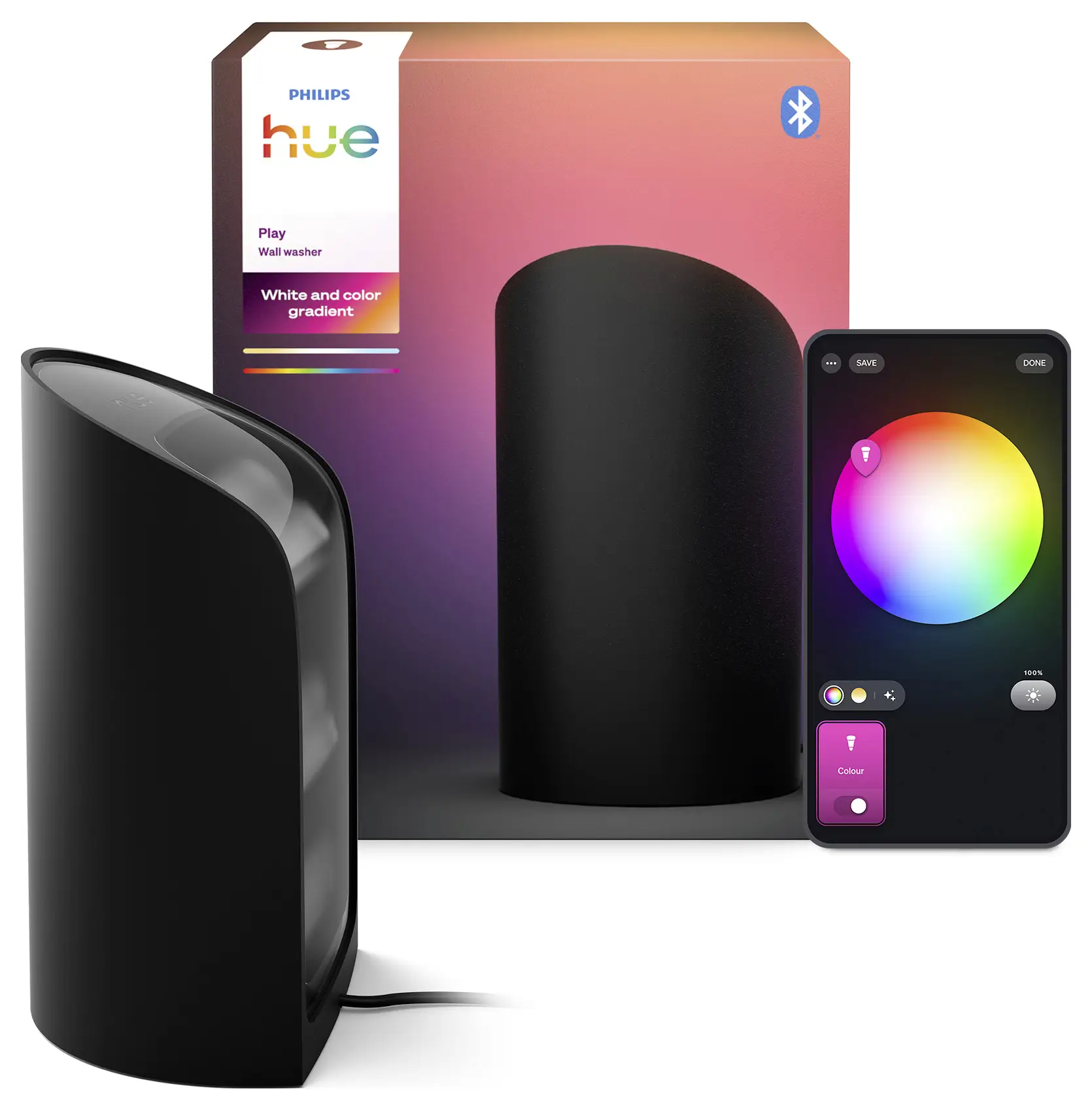 Настільна лампа, настінний світильник Philips Hue 8720169339712 Настінний світильник Philips Hue Play, чорний світлодіодний 20 Вт