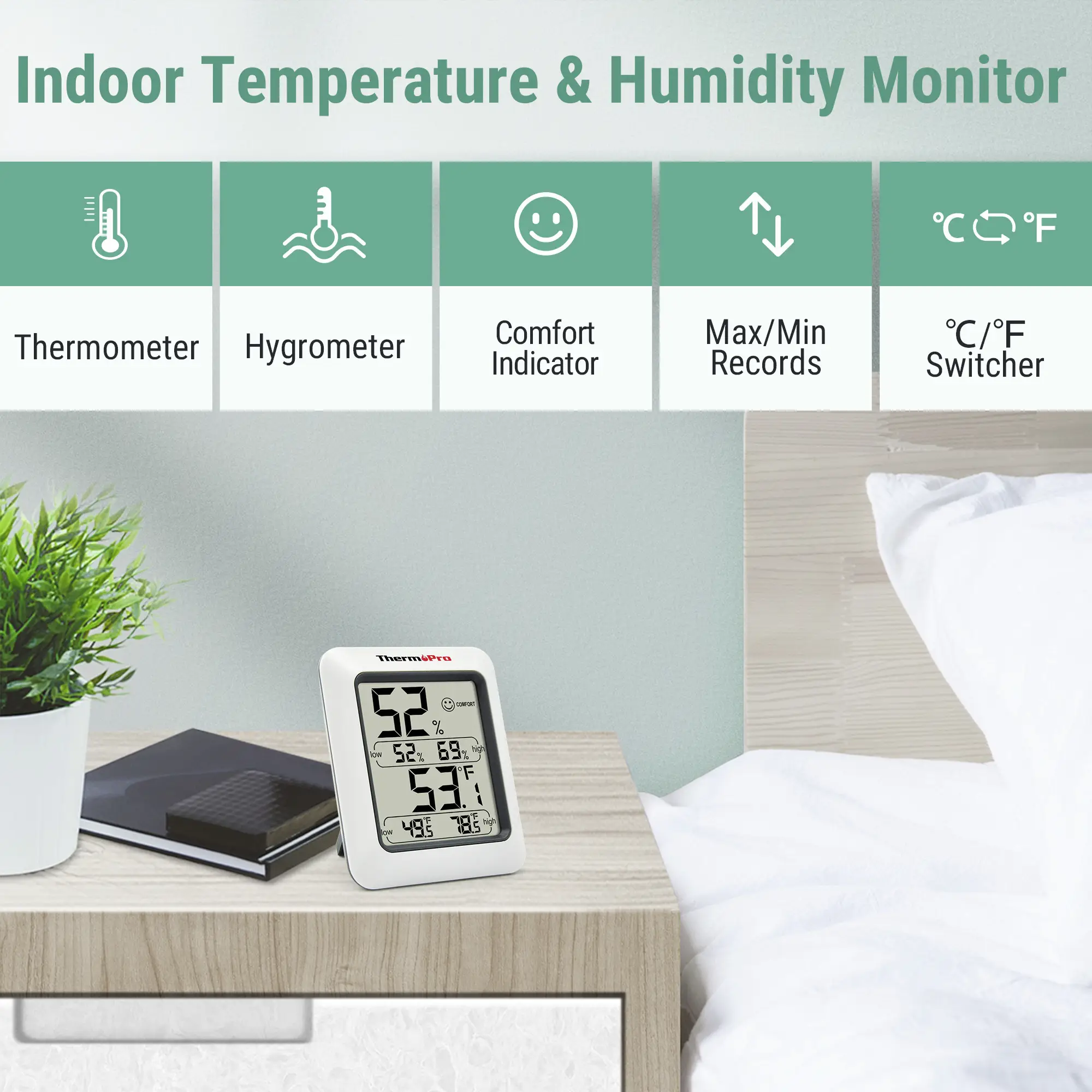 Термогигрометр ThermoPro TP-50 белого цвета TP-50