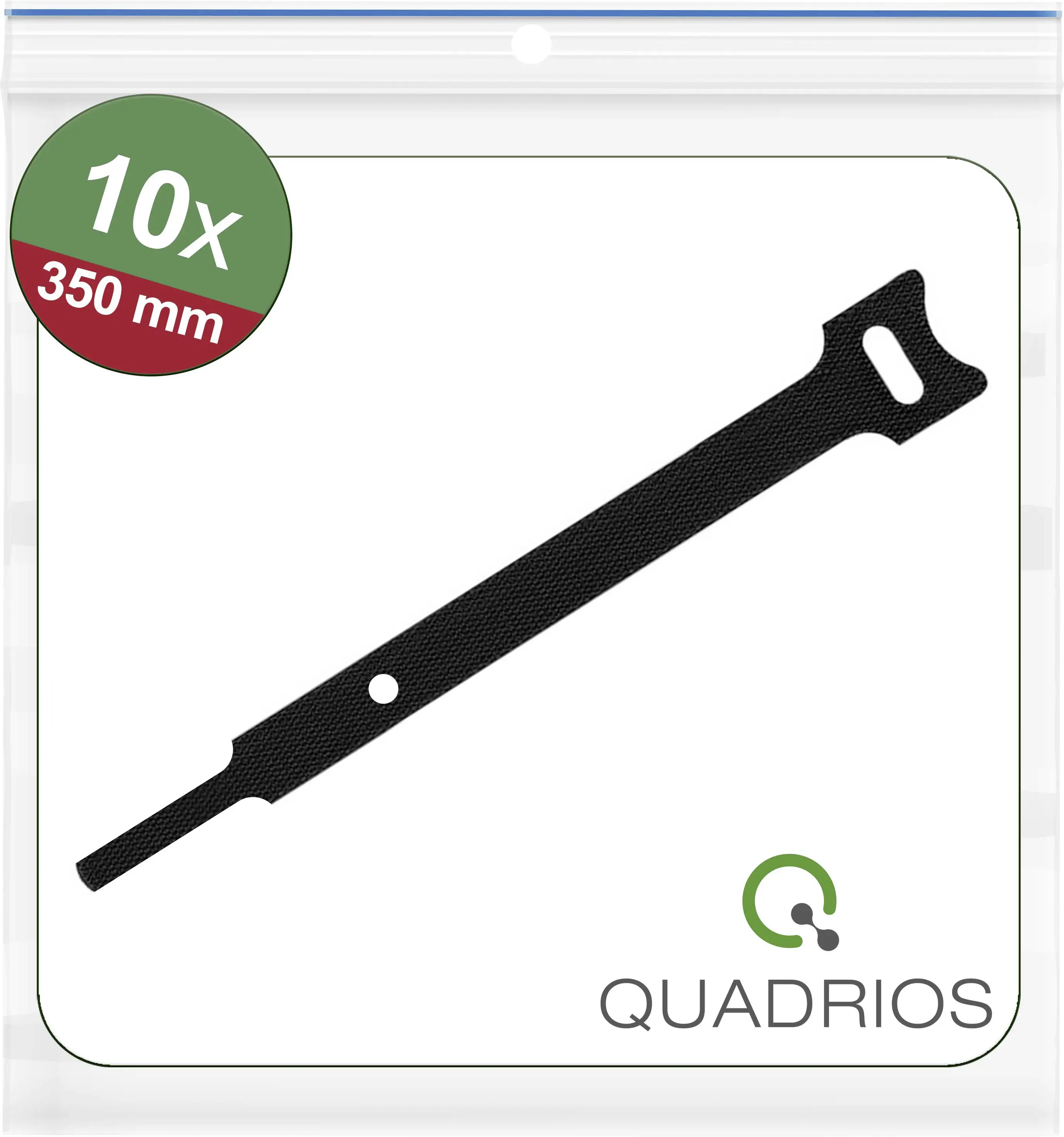 Кабельные стяжки Quadrios 25CA565 на липучке для крепления элементов с петлями и крючками (Д x Ш) 350 мм x 12 мм, черные, 10 шт.
