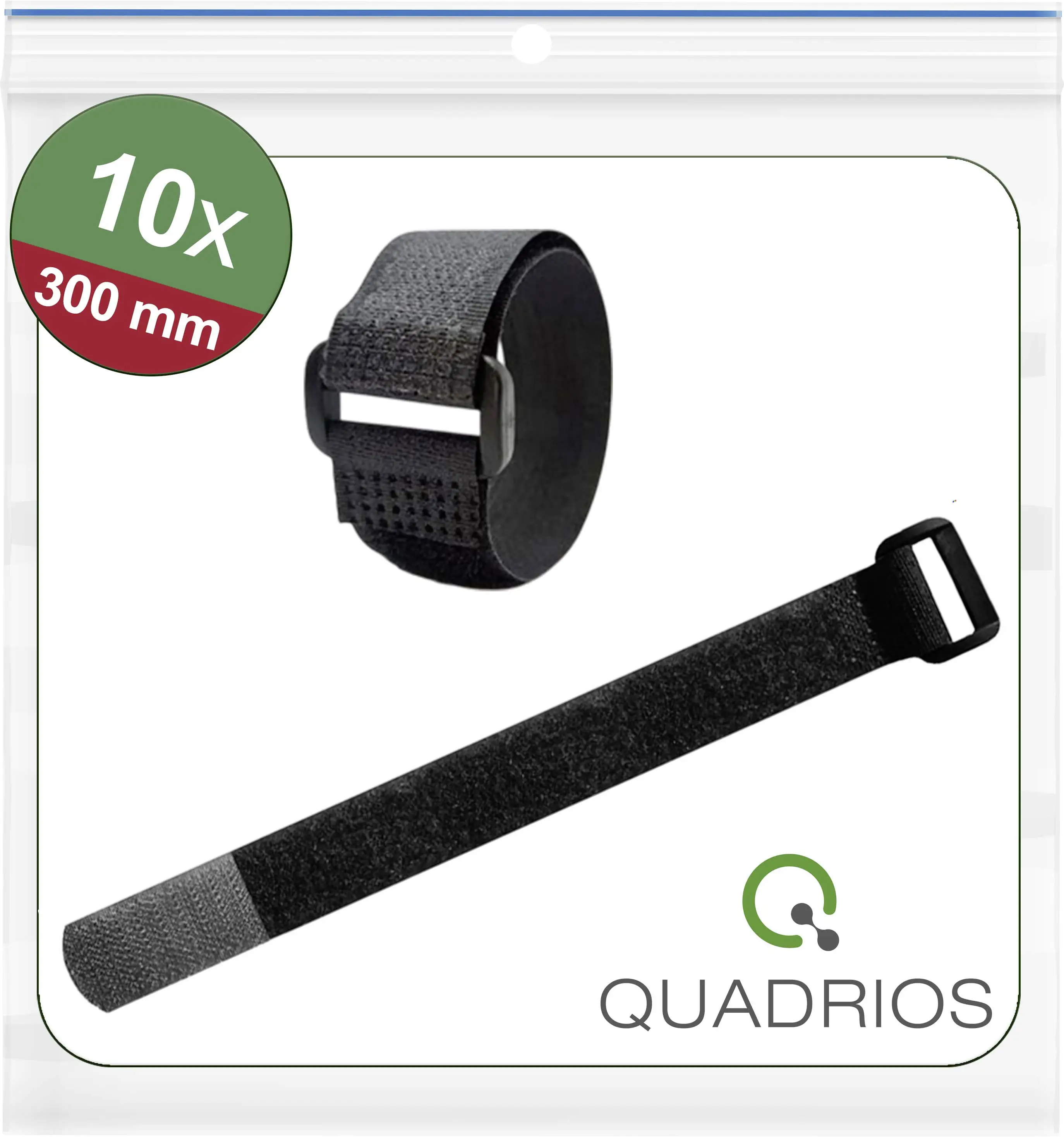 Quadrios 25CA572 Стяжка-липучка для обвязывания элемента с петлями и крючками (Д x Ш) 300 мм x 20 мм черная 10 шт.