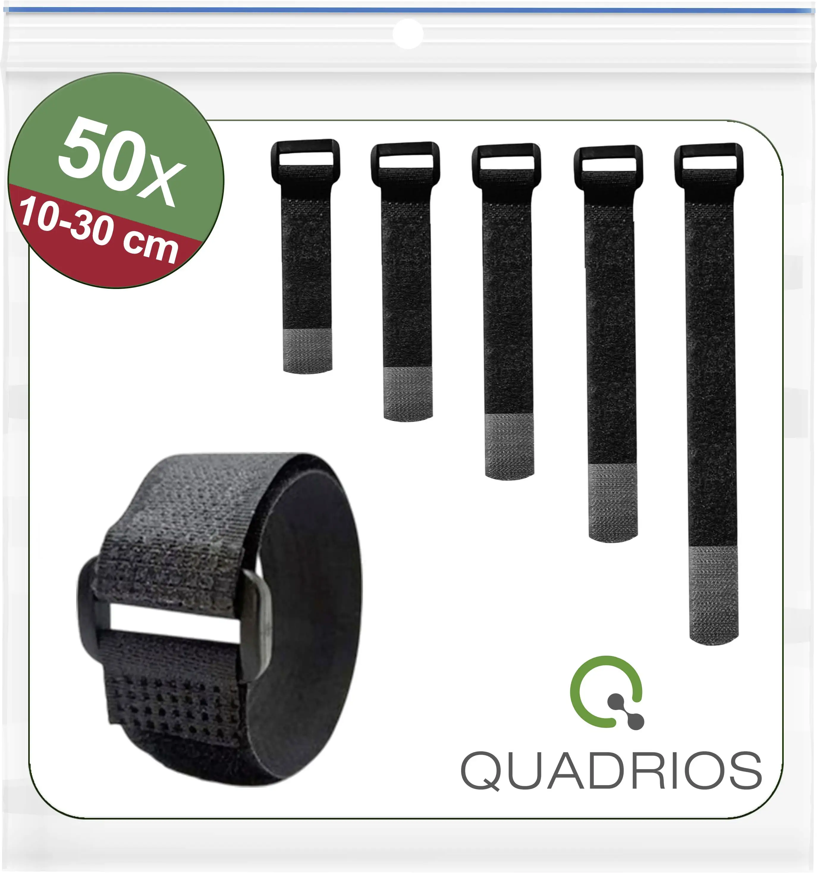 Кабельные стяжки Quadrios 25CA575 на липучке для крепления элементов с петлями и крючками (Д x Ш) 100, 150, 200, 250, 300 мм, мм,