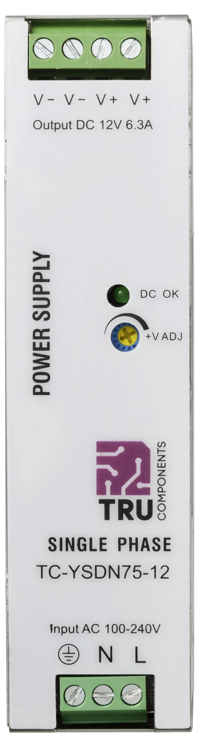 Блок живлення для DIN-рейки TRU COMPONENTS TC-13804588 12 В/DC 6,3 A 75,6 Вт Кількість виходів: 1 x Опис 1 шт.