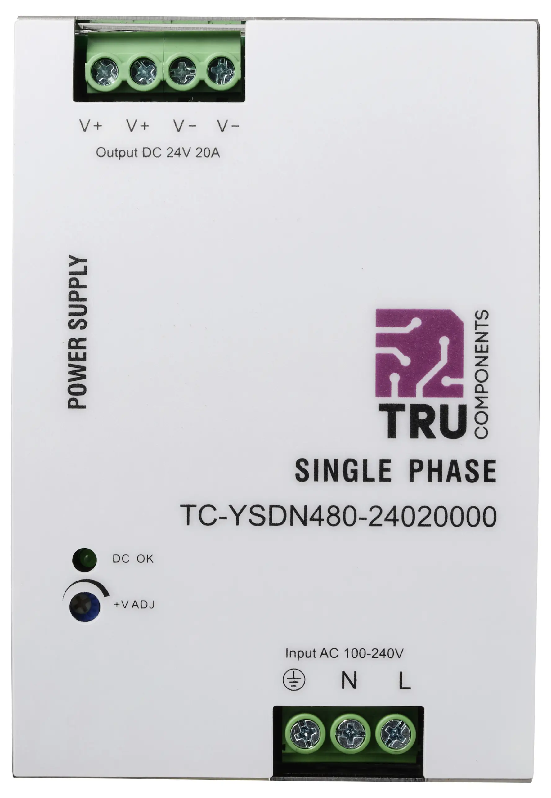 Блок питания TRU COMPONENTS TC-13808000 для DIN-рейки, 24 В/постоянный ток, 20 А, 480 Вт. Количество выходов: 1. Описание: 1 шт.