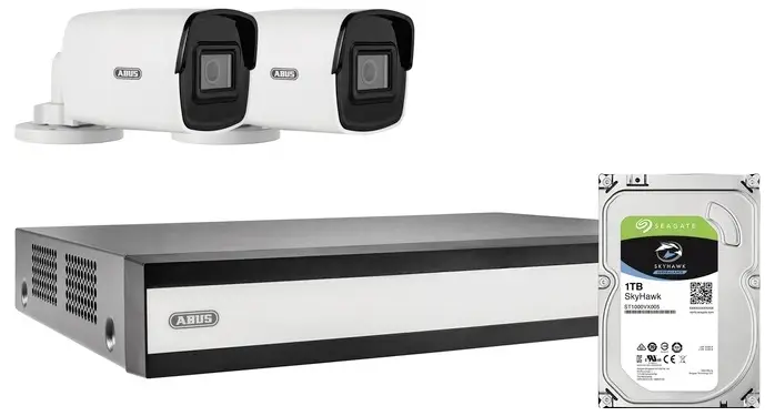 Комплект ABUS ABUS з 2 міні-трубчастими камерами PoE + реєстратором TVVR36423T Комплект IP-моніторингу LAN 1920 x 1080 пікселів