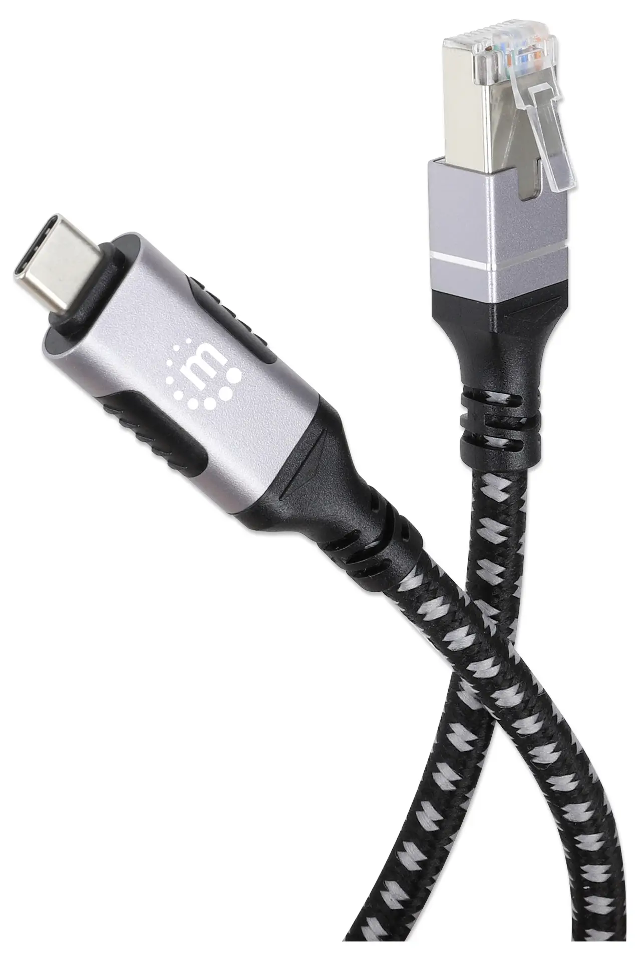 Кабель USB Manhattan, разъем USB 3.2 Gen 1, разъем RJ45, разъем USB-C®, 200 см, черный, экранирование из серебряной фольги, тканев