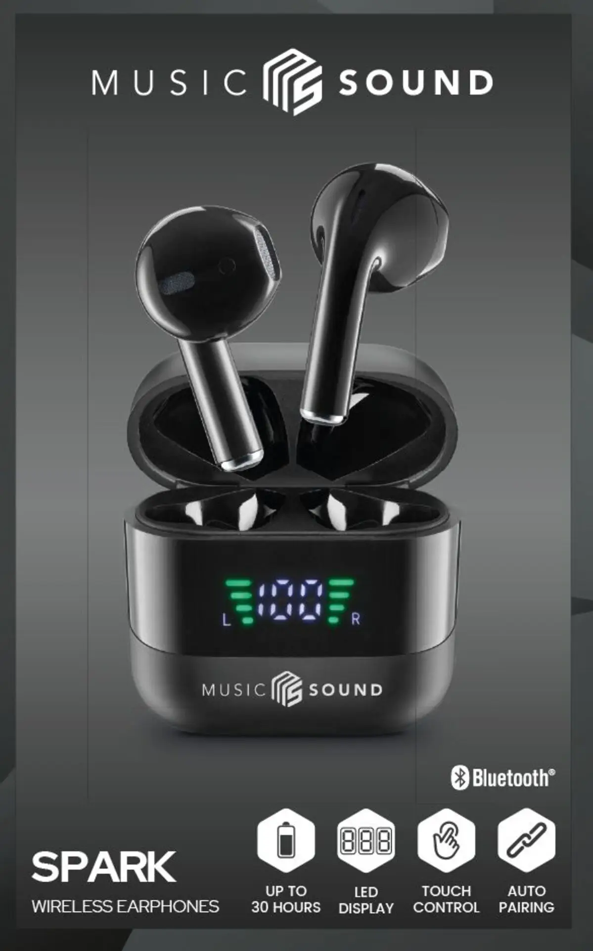 Наушники-вкладыши Cellularline Bluetooth, беспроводные, черные, с чехлом для переноски, индикатором заряда аккумулятора, регулятор