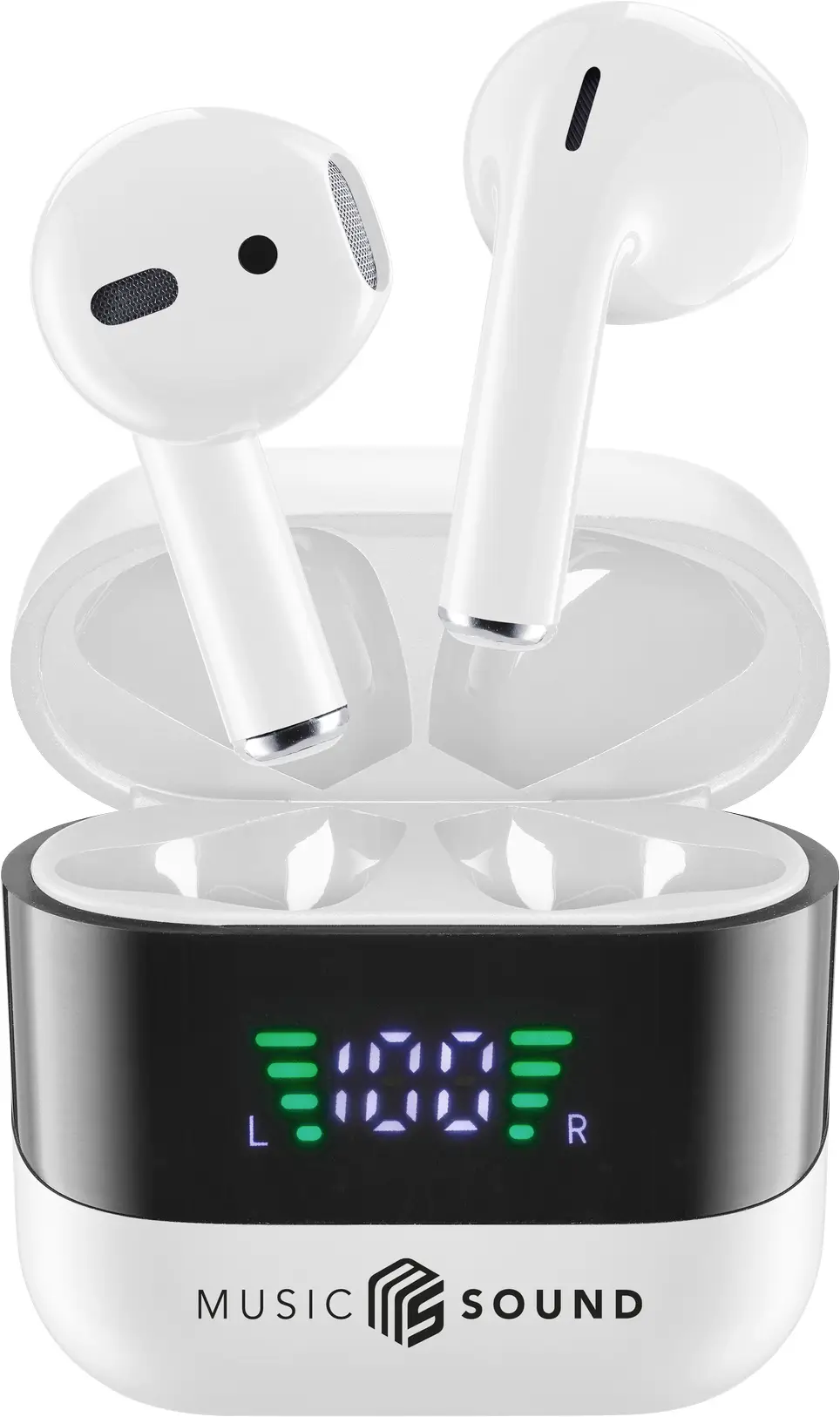 Навушники-вкладиші Cellularline BTMSTWSSPARKW Bluetooth, бездротові, білі, чорний футляр для перенесення, індикатор заряду батареї