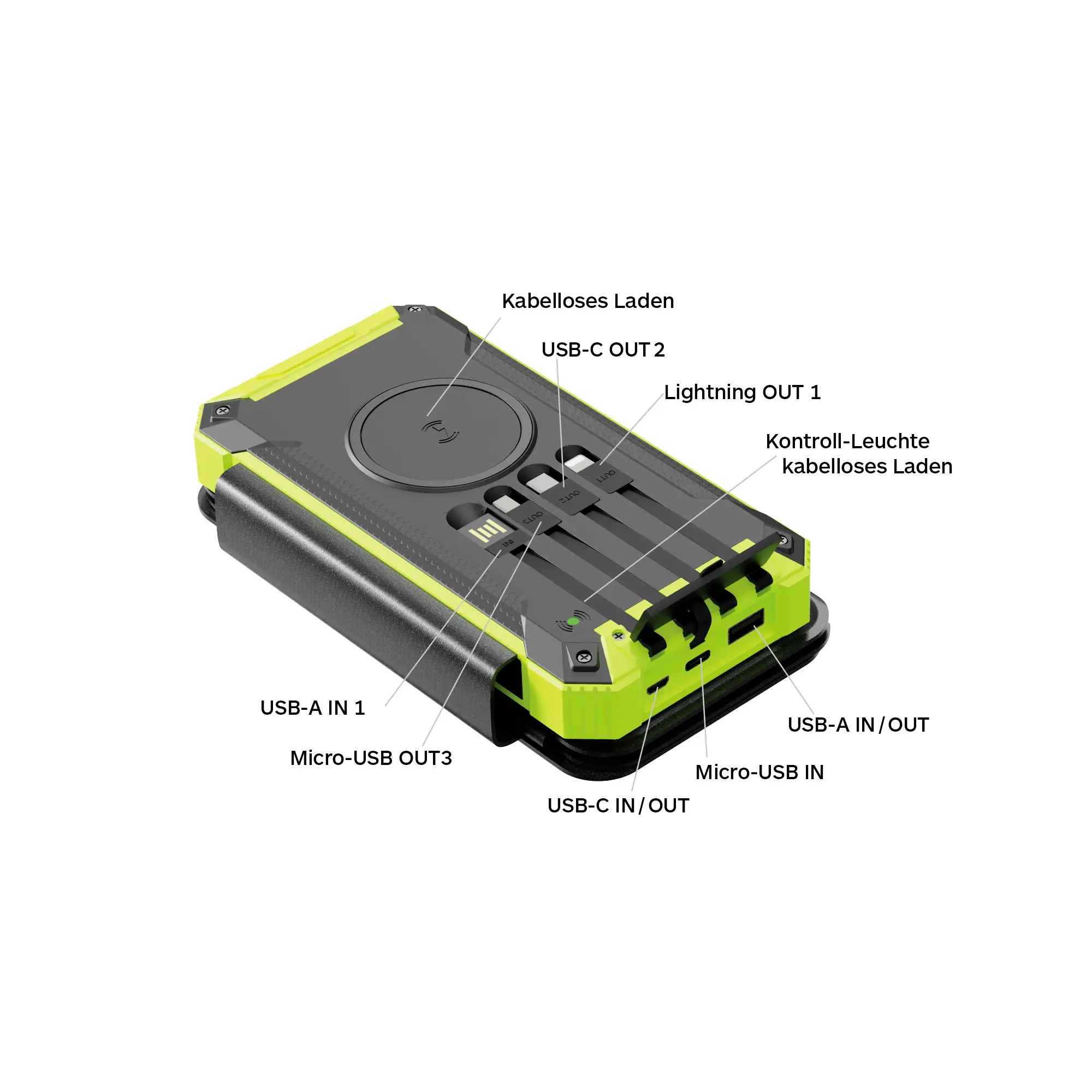 Сонячний портативний зарядний пристрій RealPower REALPOWER PB-20000 20000 мАг із бездротовою зарядкою Qi, USB-A, USB-C®