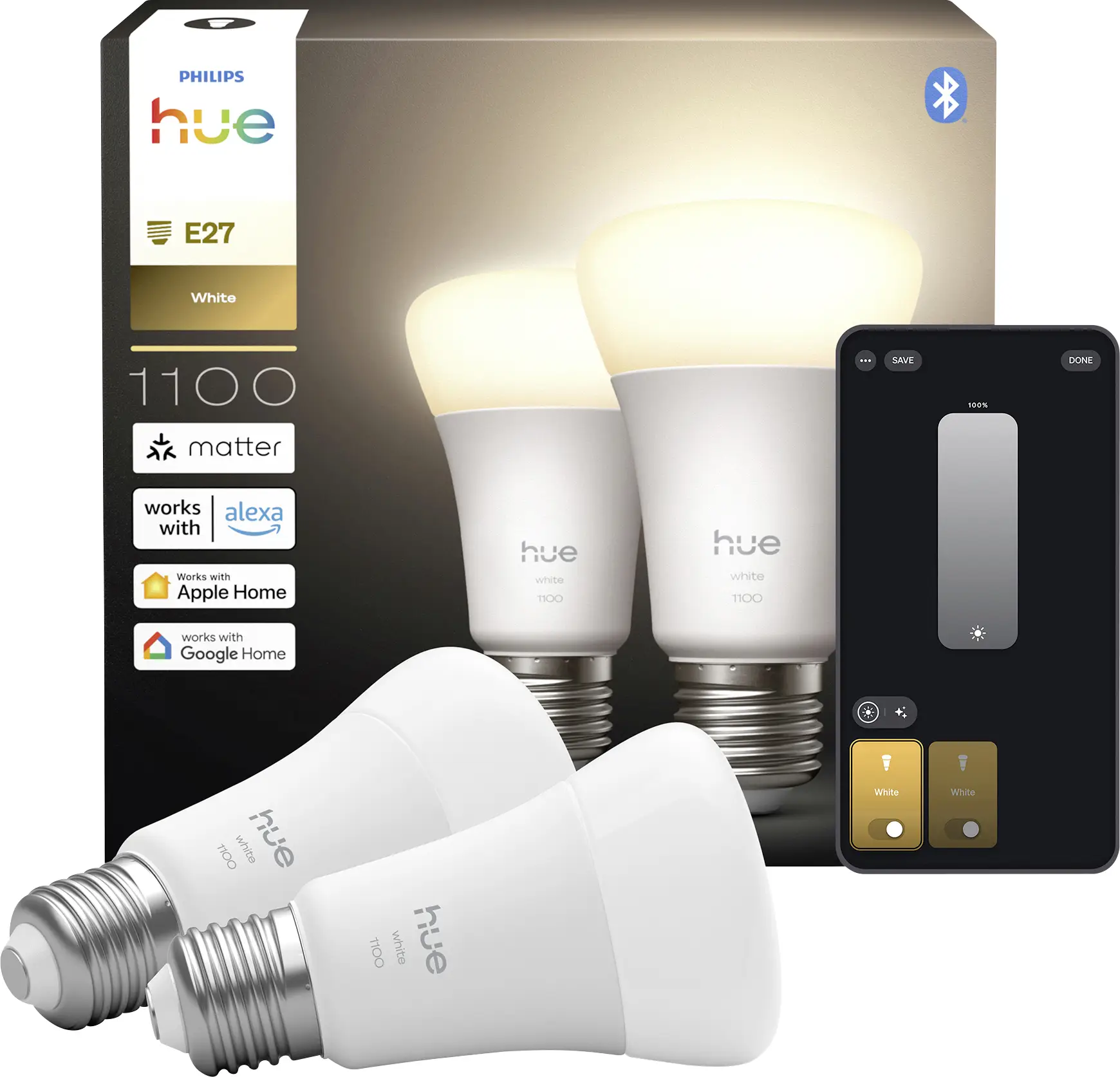 Светодиодная лампа Philips Hue 929003856102 EEK: E (A - G) Hue White E-27 9.5 Вт Теплый белый