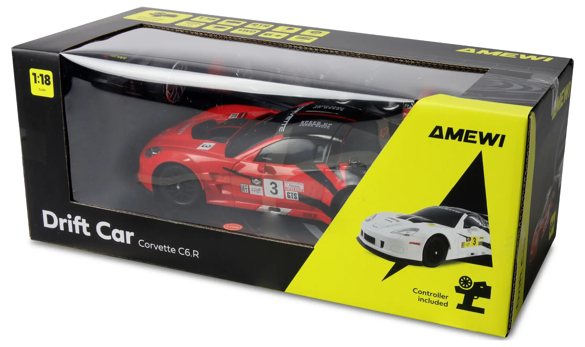 Amewi Corvette C6.R Drift Car красный Щетка 1:18 Модель радиоуправляемого автомобиля Electric Drift Полный привод RtF 2,4 ГГц вклю