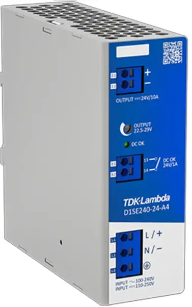 Блок питания TDK-Lambda D1SE240-24-A4 для DIN-рейки, 24 В/постоянный ток, 240 Вт. Описание: 1 шт.