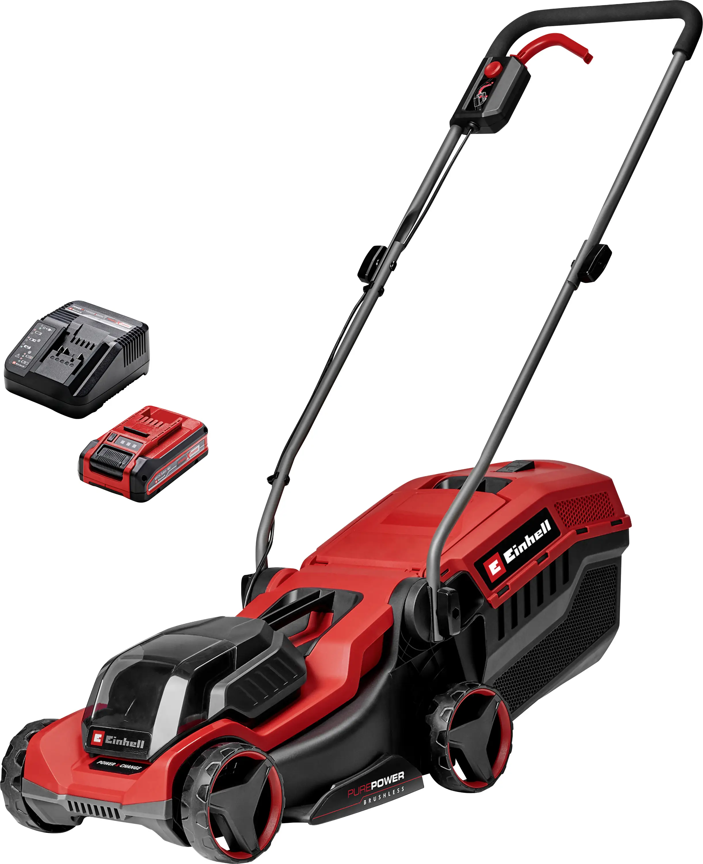 Беспроводная газонокосилка Einhell GE-CM 18/30-1 Li BL (1x3.0Ah) в комплекте с аккумулятором и зарядным устройством, портативная.