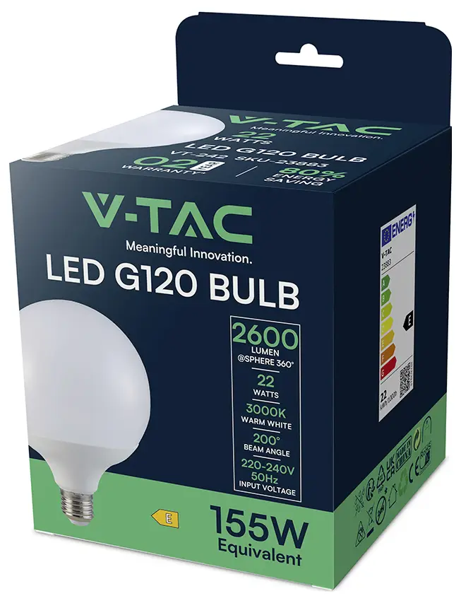 Світлодіодна лампа V-TAC 23883 E-27 22 Вт = 155 Вт 2600 лм теплий білий 1 шт.