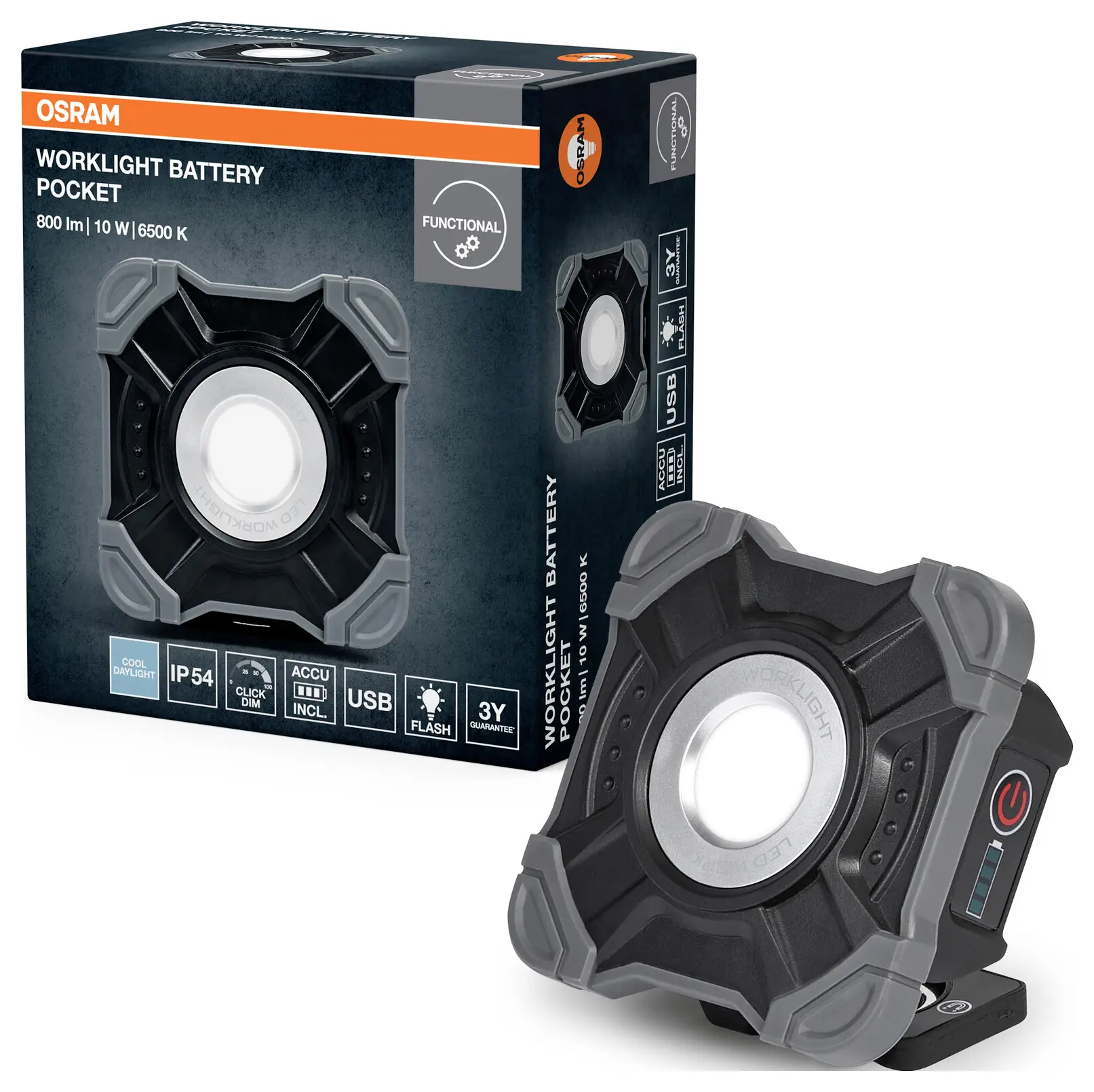 Светодиодный строительный прожектор OSRAM 10 Вт, дневной белый свет, черный/серый