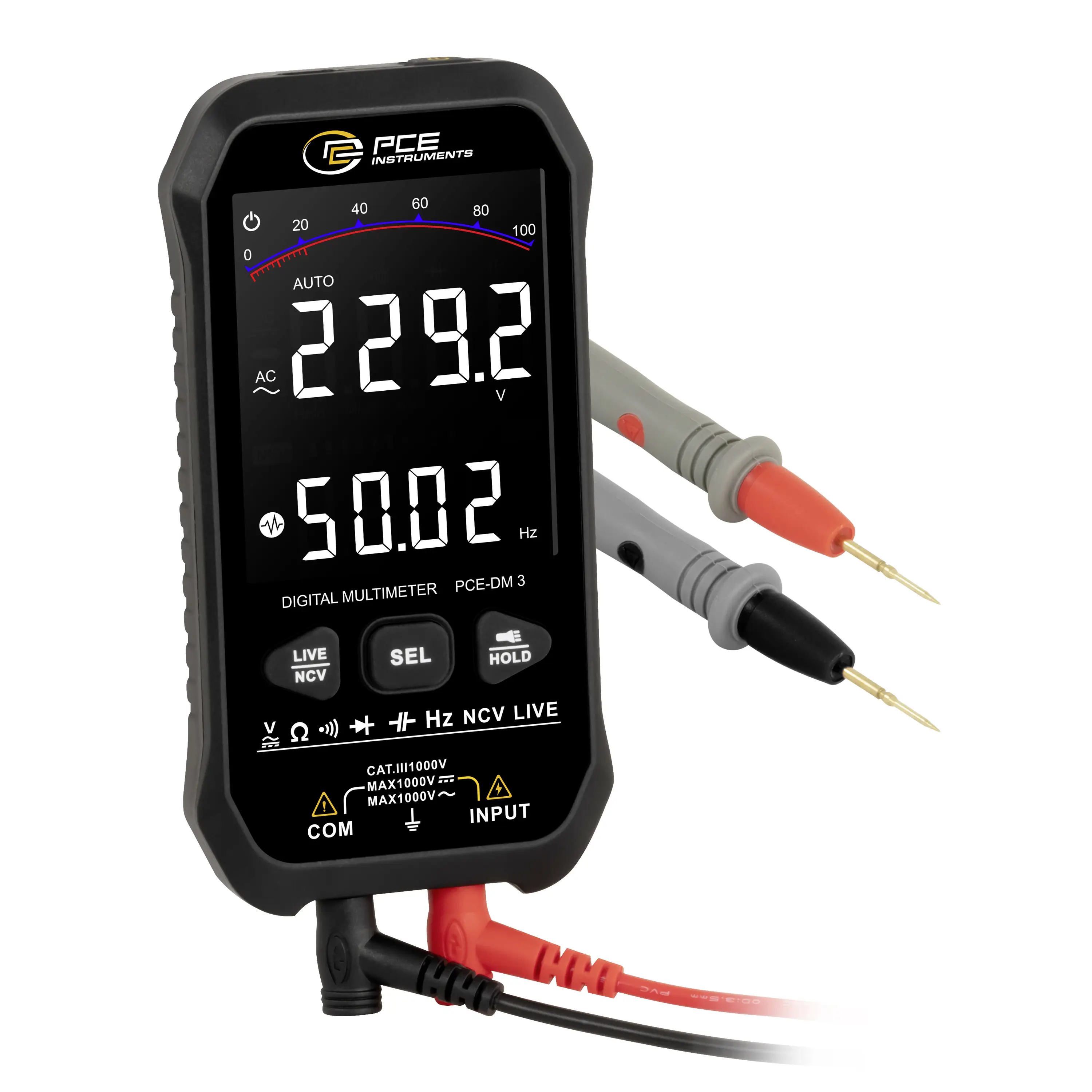 Цифровий мультиметр PCE Instruments PCE-DM 3, реєстратор даних CAT III 1000 В, кількість відображень: 9999