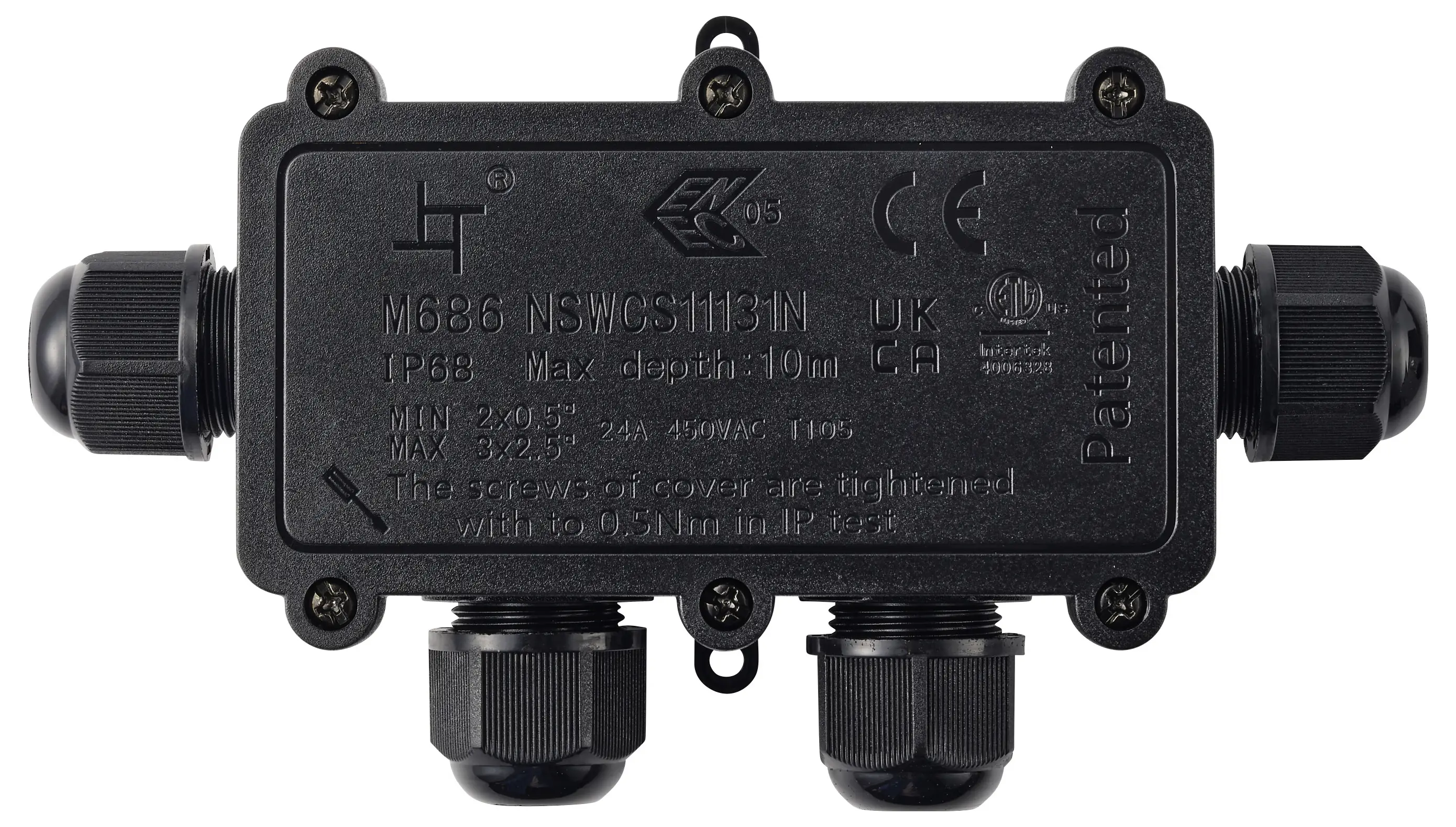 TRU COMPONENTS Розподільна коробка IP68 водонепроникна, 4 входи, 0,5-2,5 мм² TC-14745280 чорна TRU COMPONENTS Комплектація: 1 шт.