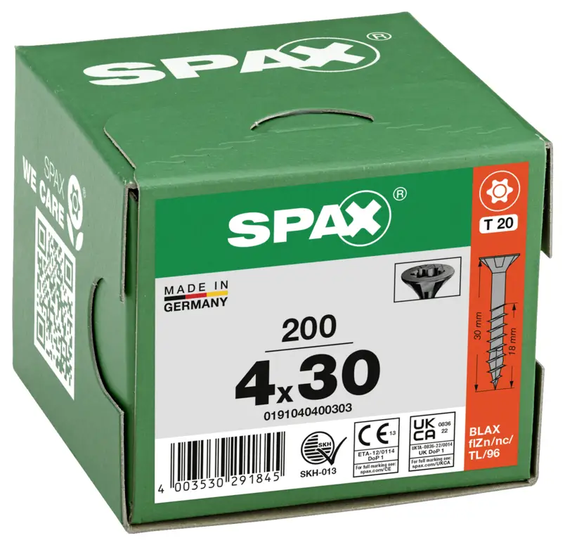 SPAX 0191040400303 Винт с потайной плоской головкой 4 мм 30 мм T-STAR плюс сталь 200 шт.