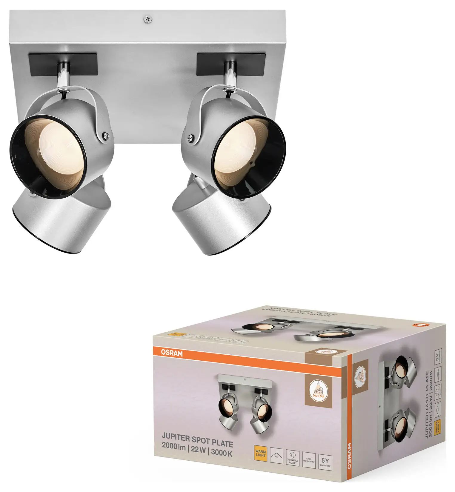 Светодиодный потолочный прожектор, настенный светильник OSRAM HOMELIGHTING Decor Spot Jupiter Plate 4099854471513 230 В 22 Вт 750