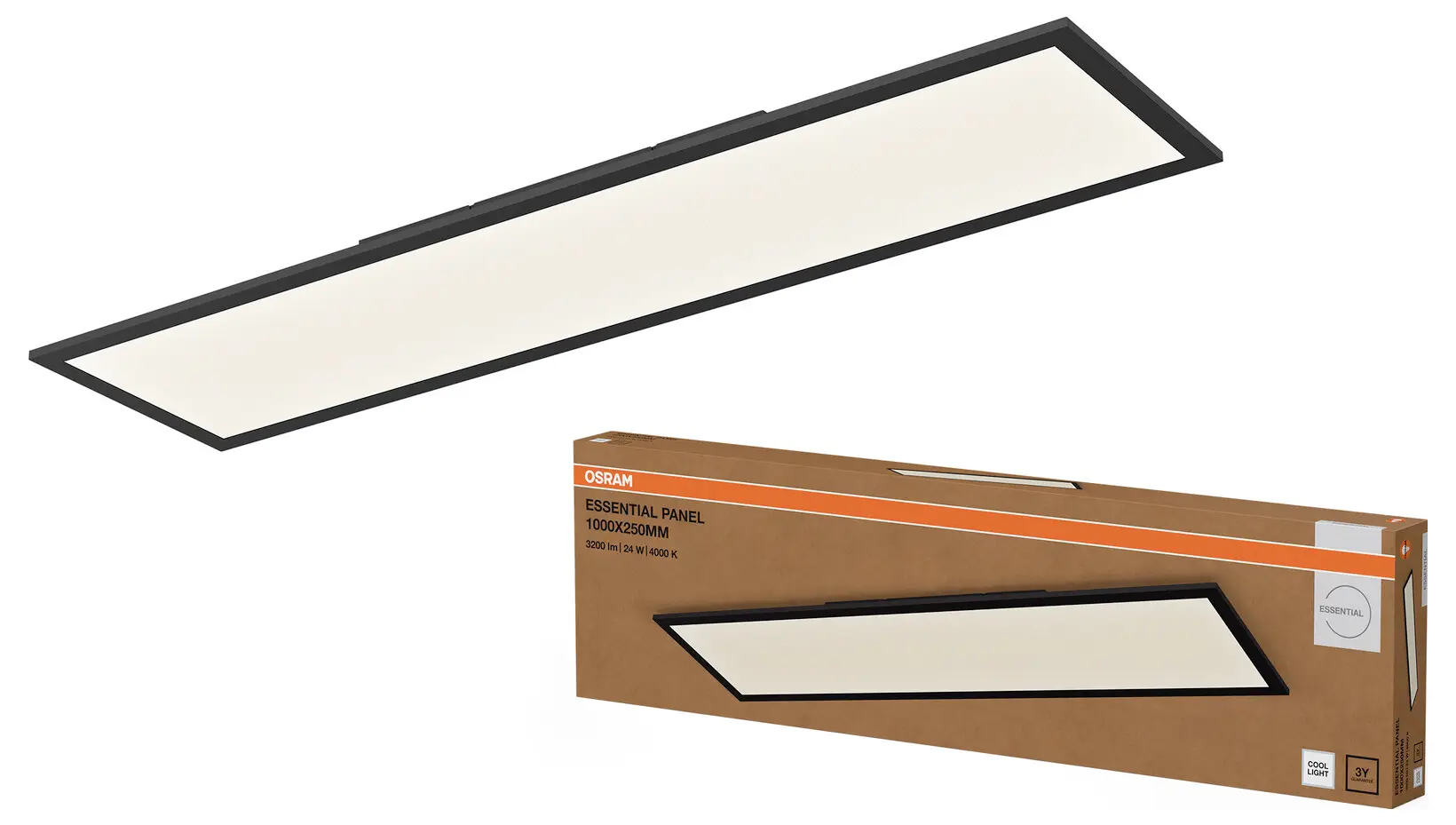 Светодиодная панель OSRAM HOMELIGHTING Essentials Panel 1000x250 мм 24 Вт 840, черная, артикул 4058075854734