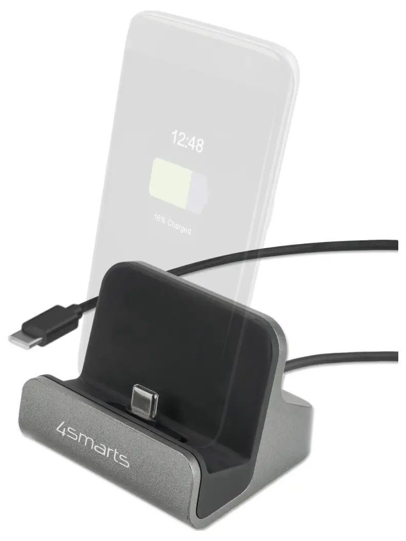 Стационарная зарядная станция 4Smarts 60 Вт с разъемом USB-C и функцией Power Delivery, серая, для домашнего использования.
