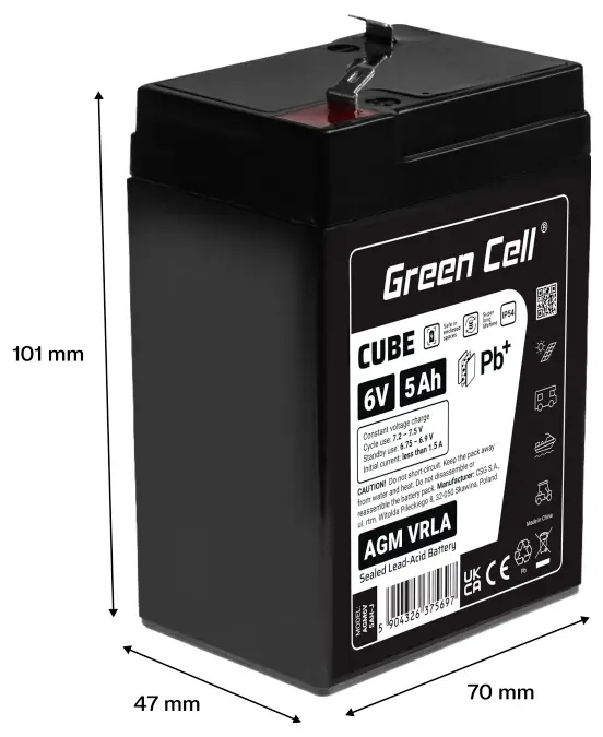 Аккумуляторная батарея Green Cell GC-AGM6V5AH-J AGM свинцово-кислотная, 5 Ач, 6 В, 1 шт.
